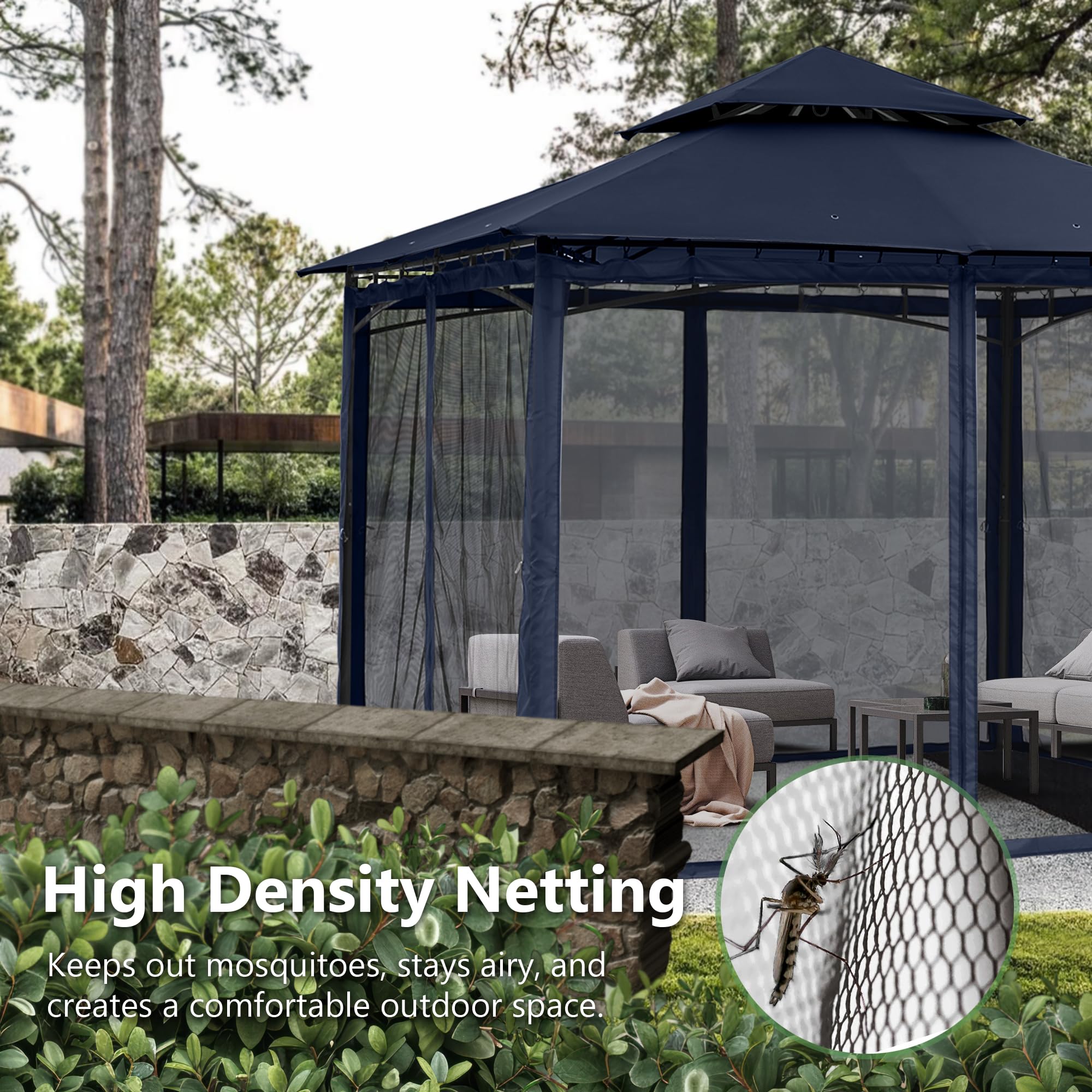 MASTERCANOPY Outdoor Garden Gazebo for Patios with Stable Steel Frame and Netting Walls (9x9,Beige)