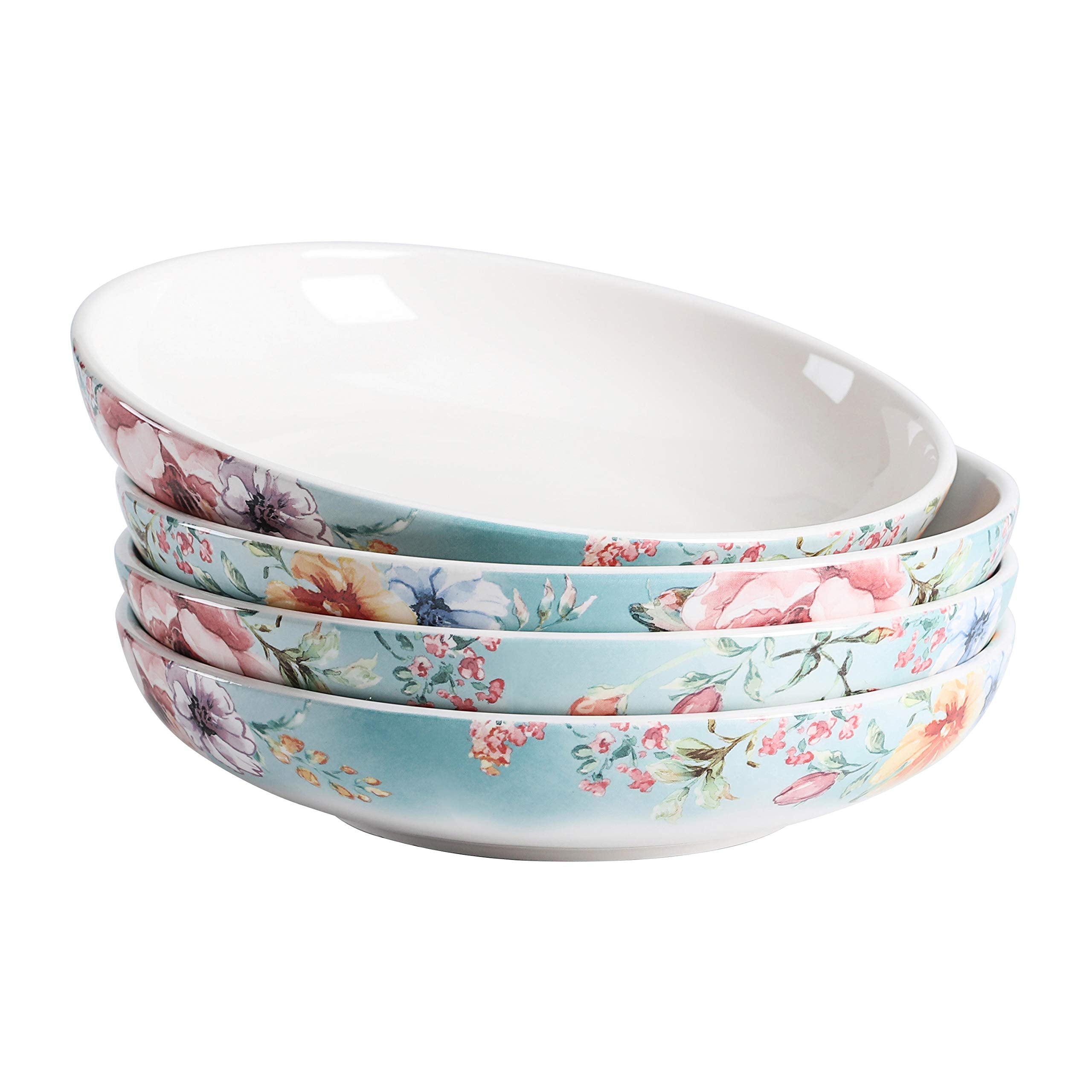 Bico Blue Talavera Pasta Bowls, 35oz Salad Bowl Set of 4, Large Ceramic Serving Dinner Bowls for Soup and Cereal, Microwave and Dishwasher Safe, Gift for Housewarming and Thanksgiving