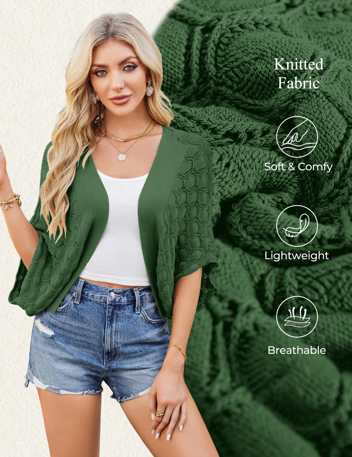 GRACE KARIN Summer Cropped Cardigan for Women 2026 Batwing Sleeve Crochet Bolero Shrug Sweaters Lightweight Beach Boho Kimono