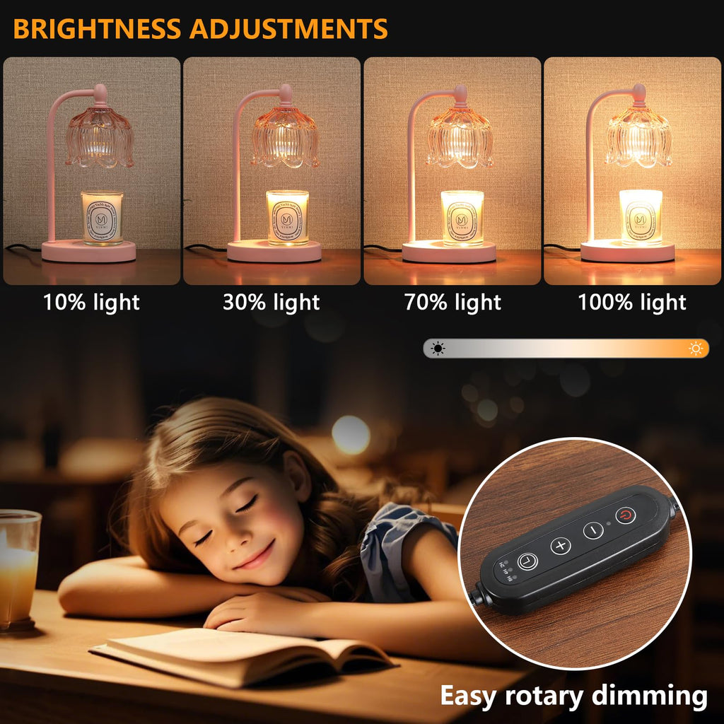 MEIXISUE Candle Warmer Lamp with Timer and Dimmer,Electric Amber Light Gifts for Women Melt Wax Warmer Lamp with 2 Bulbs for Candle Jars House Warming New Home Decor