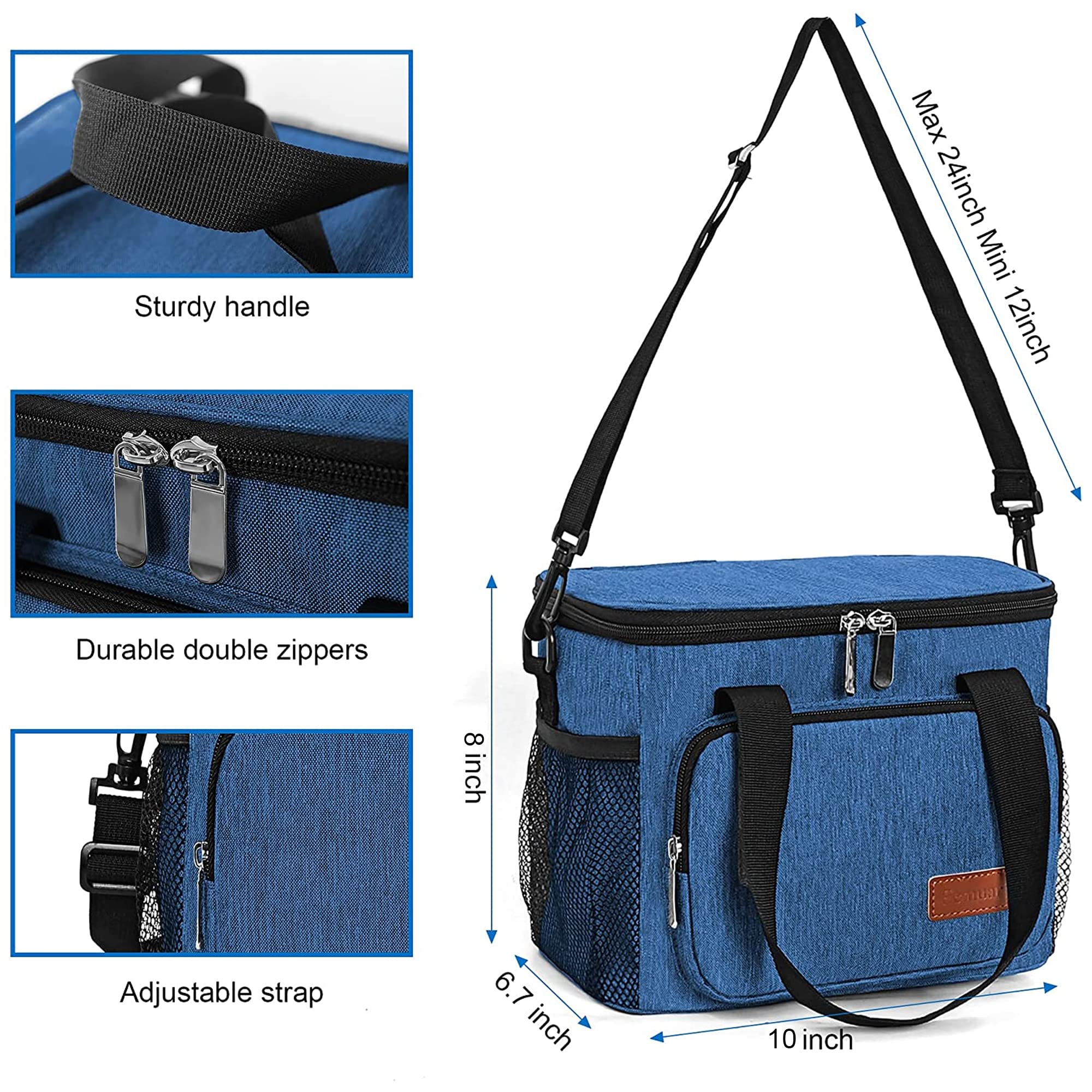 Femuar Lunch Bags for Women/Men, Insulated Lunch Bag for Work Office Picnic - Large Lunch Cooler Bag Leakproof Lunch Box with Adjustable Shoulder Strap for Adults - Grey (15L)