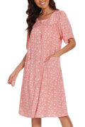 COSUNIONY House Dresses for Women Cotton Short Sleeve House Coat Buttons Down Dusters Robe with Pockets S-XXL