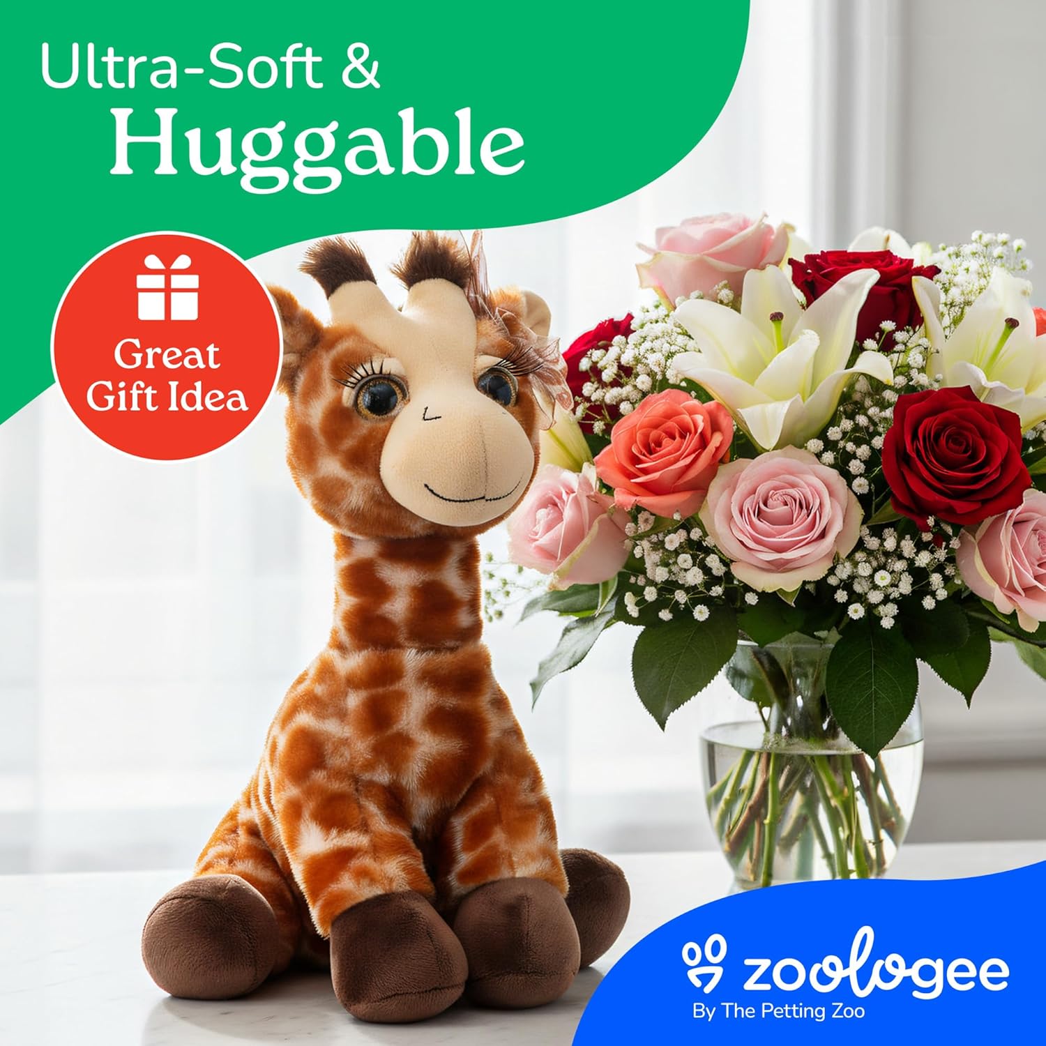 The Petting Zoo, Lash'z Giraffe Stuffed Animal, Gifts for Girls, Plush Toy 12 inches