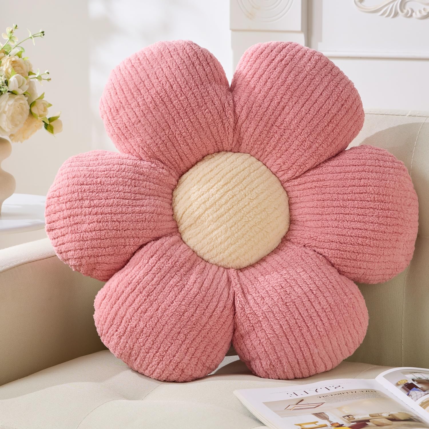 Flower Pillow, Blue Throw Pillows Cute Daisy Decorative Pillow Cushion Seating Home Decorative for Bed, Sofa, Couch