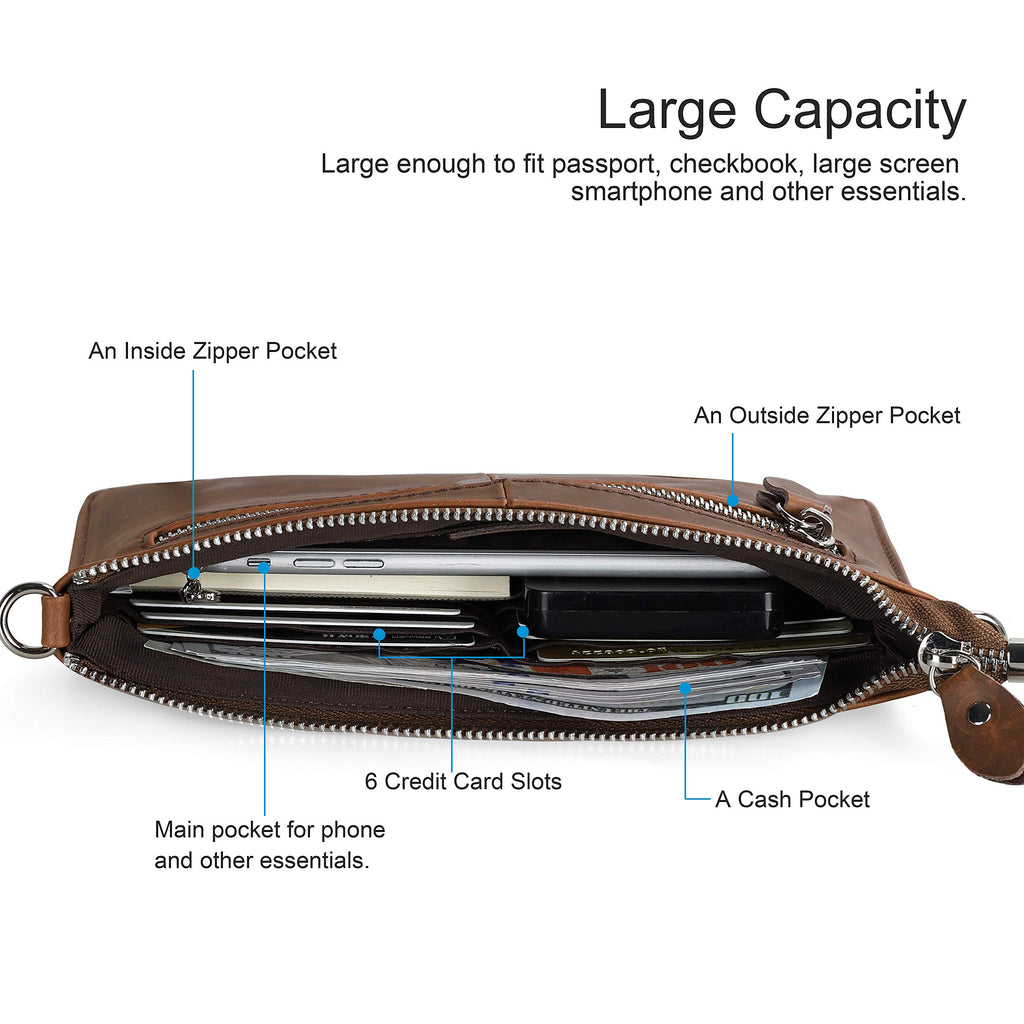 befen Genuine Leather Wristlet Clutch Wallet Purses Small Crossbody Bags for Women with RFID Blocking Card Slots