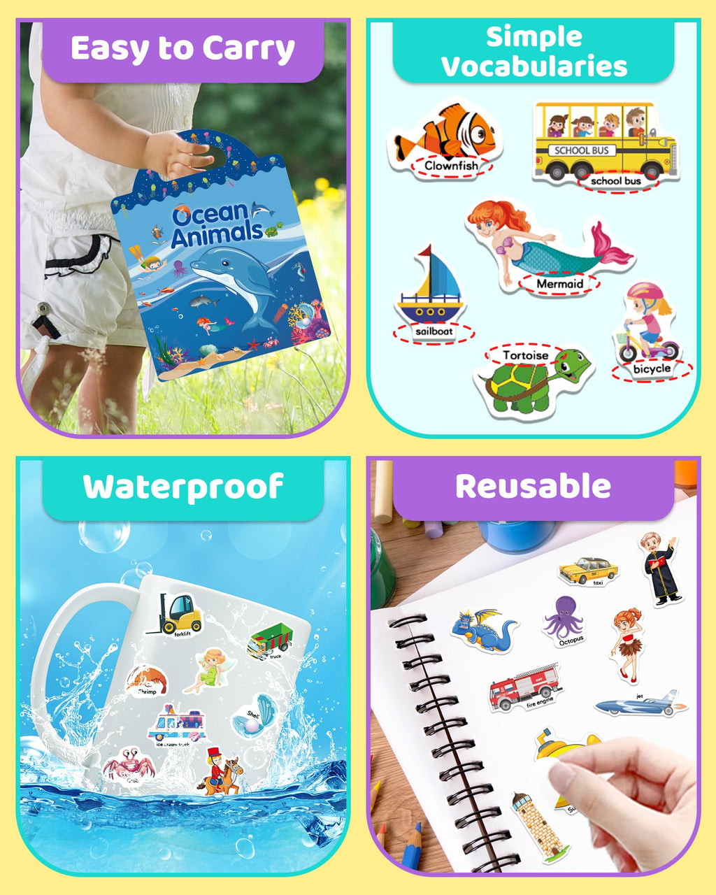 Benresive Reusable Sticker Book for Toddlers, Stickers for Kids, Travel Toys for Arts & Crafts Activities, Birthday Gift for Boys & Girls, Animals Dinosaurs Insects Themes