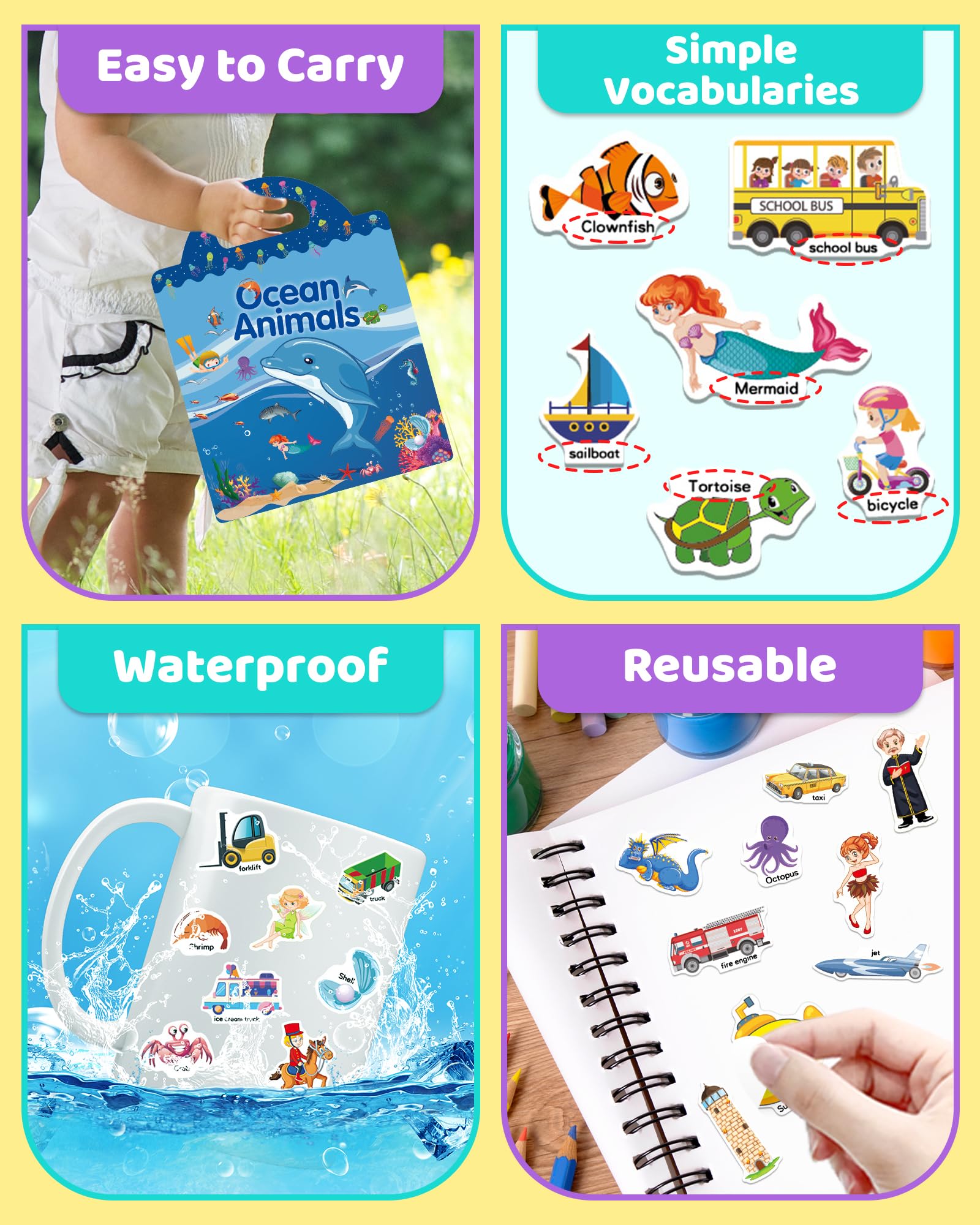 Benresive Reusable Sticker Book for Toddlers, Stickers for Kids, Travel Toys for Arts & Crafts Activities, Birthday Gift for Boys & Girls, Animals Dinosaurs Insects Themes