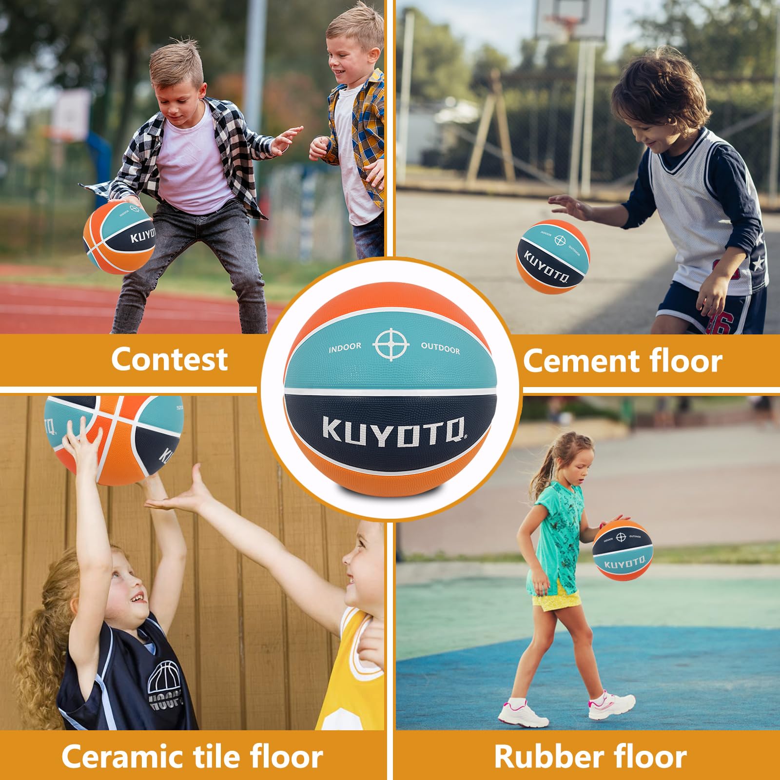 KUYOTQ Kids Youth Adult Size 3/4/5/6/7 (22/25.5/27.5/28.5/29.5") Basketball Premium Rubber or Faux Leather Basketball Indoor Outdoor Basketball for Boys Girls Womens Mens Basketball Gifts (Deflated)