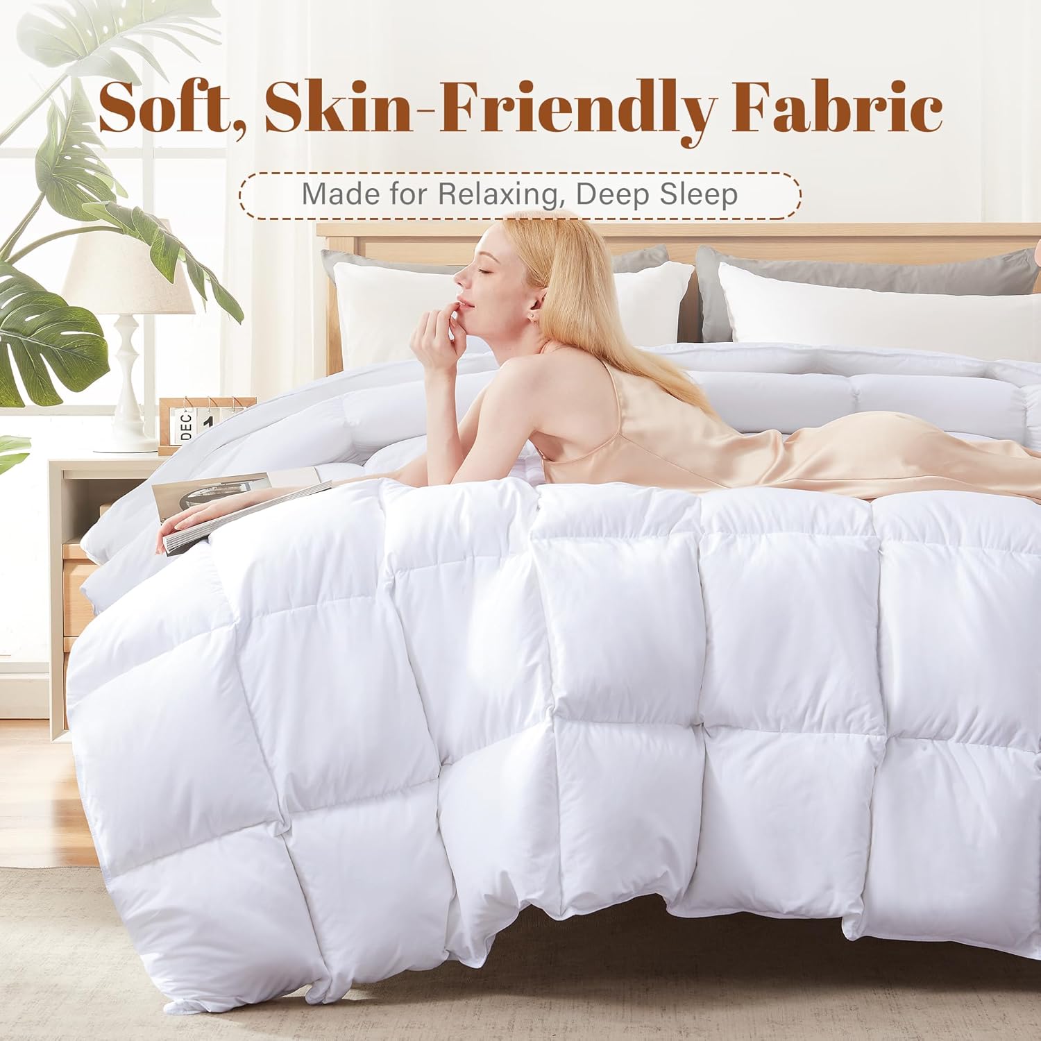 Cosybay Full Feather Down Fiber Comforter - Ultra Soft 100% Cotton Duvet Insert, All Season Hotel Luxury Bedding with Corner Tabs, 82"x86"