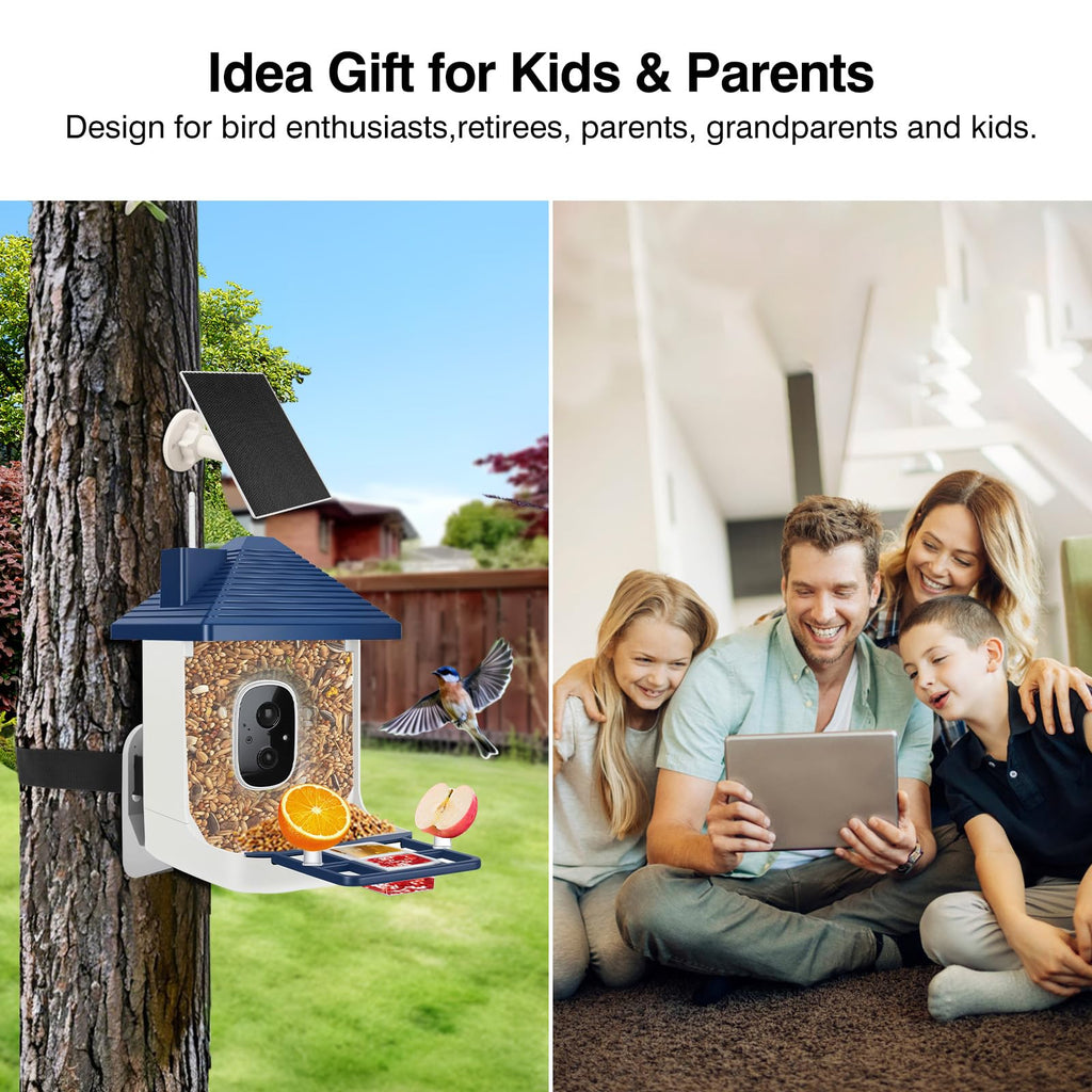 Smart Bird Feeder with Camera,AI Identify Species,Bird House with Solar Powered,Instant Arrival Alerts,2K Capture Video,Live View for Lover (Blackish Green)