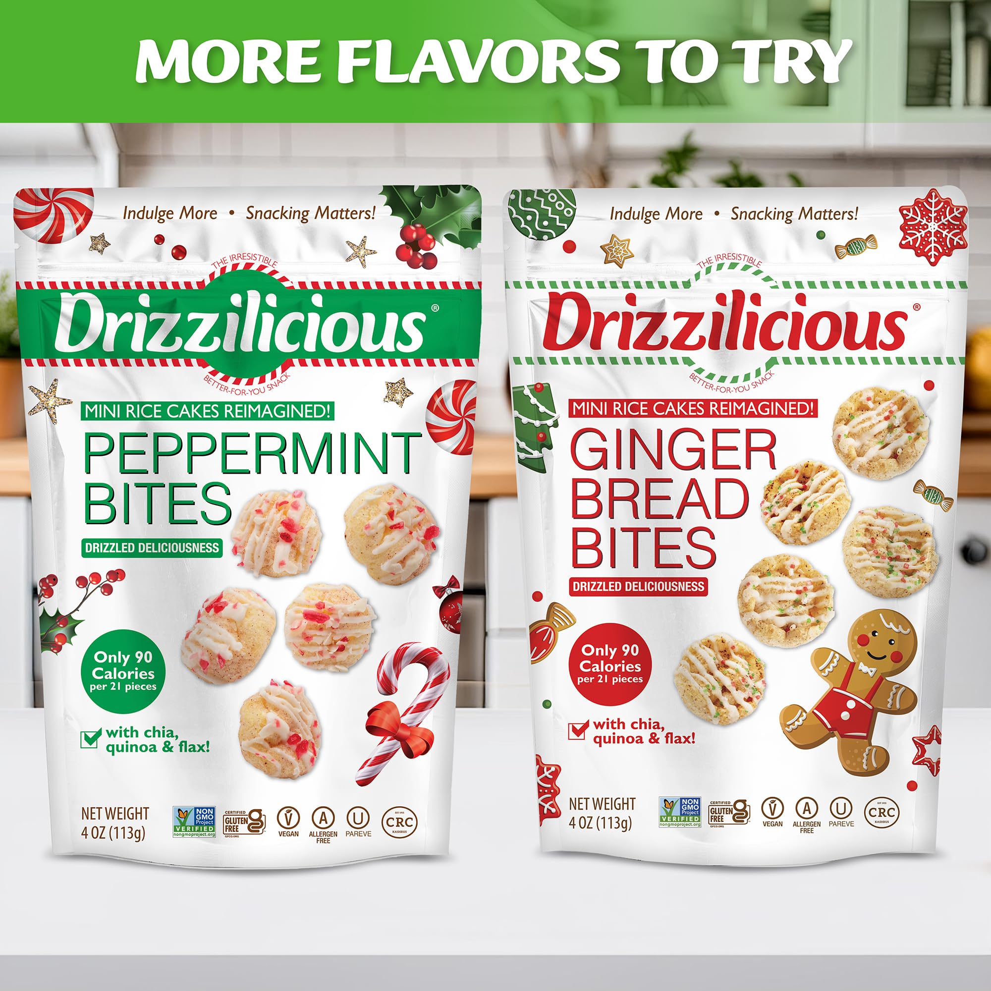 Drizzilicious Mini Flavored Rice Cakes - Rice Crisps, Healthy Snack for Adults and Kids, Vegan, Gluten Free Snack, 90 Calories Per 21 Pieces, S'mores & Cinnamon Swirl - 4 oz (Pack of 6)