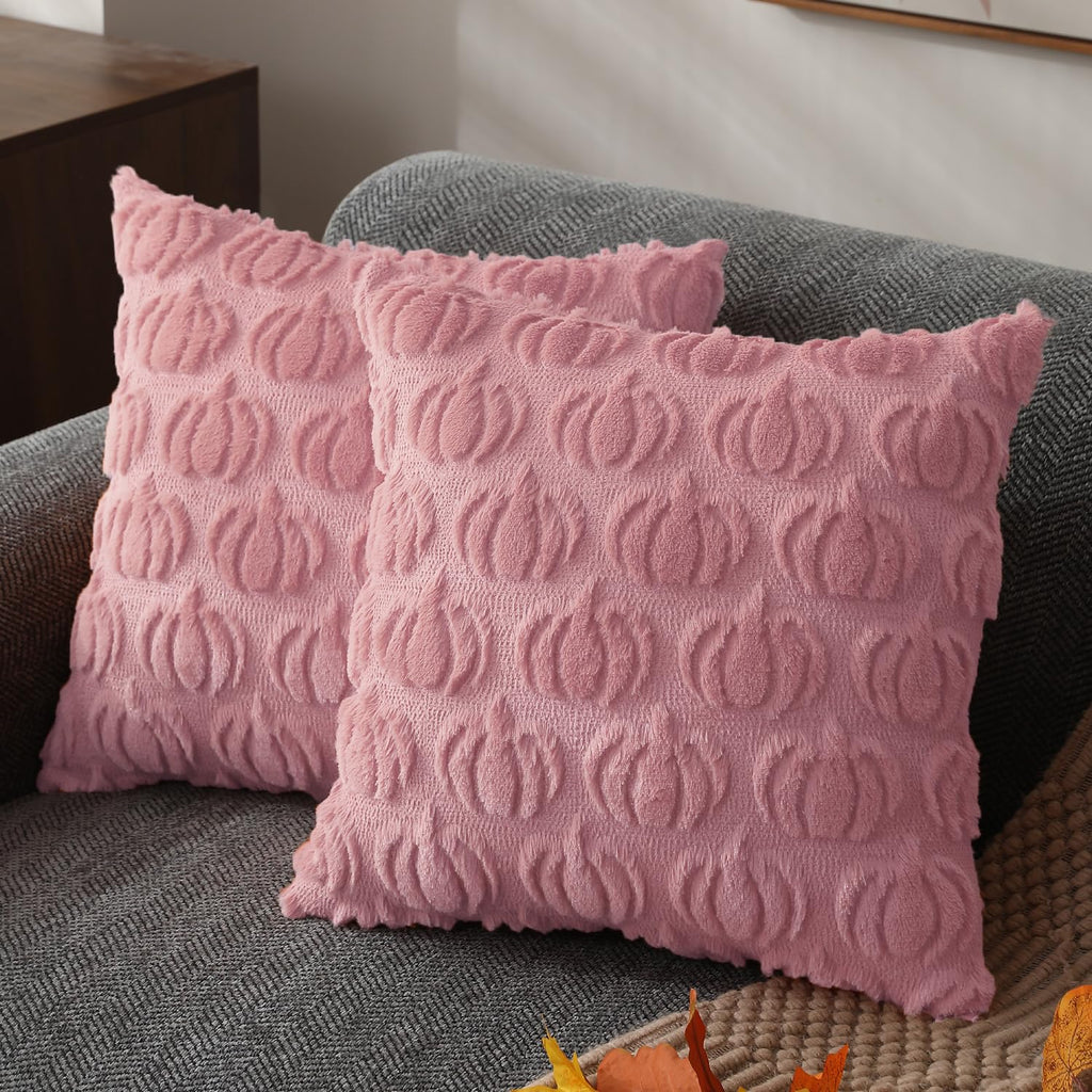 DFXSZ Fall Pillow Covers 16x16 Set of 2 Fall Decorations Autumn Beige Pumpkin Throw Pillow Cases Soft Plush Faux Fur Wool Couch Cushion Case for Chair Sofa Bedroom Living Room Home Decor PTK02B16