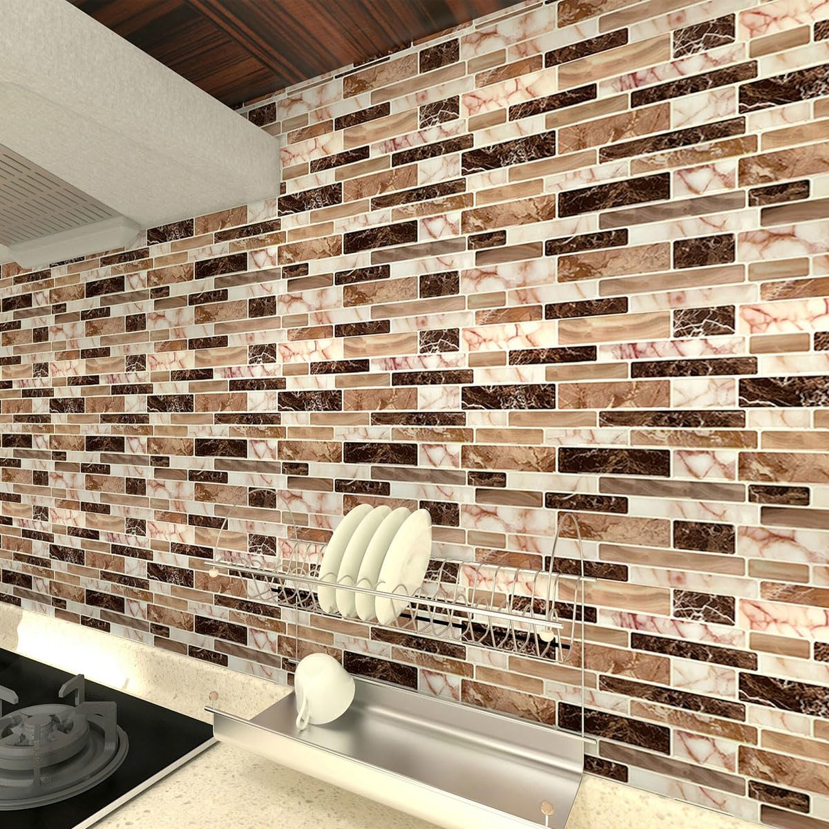 WOWSTAR 10-Sheet Peel and Stick Backsplash Tile for Kitchen, Back Splash Stick On Tiles for Kitchen Wall (Sand)