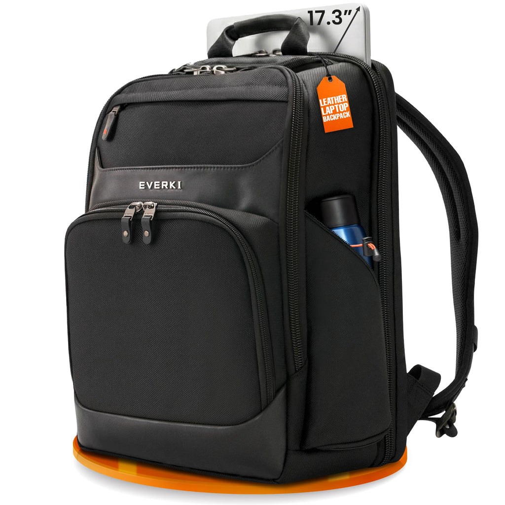 EVERKI Onyx 25L Business Laptop Backpack – Professional Travel Backpack for Men & Women, Laptop Bag with Premium Leather Ballistic & Nylon, Office & Flight Approved, Fits Laptops up to 15.6” - Black