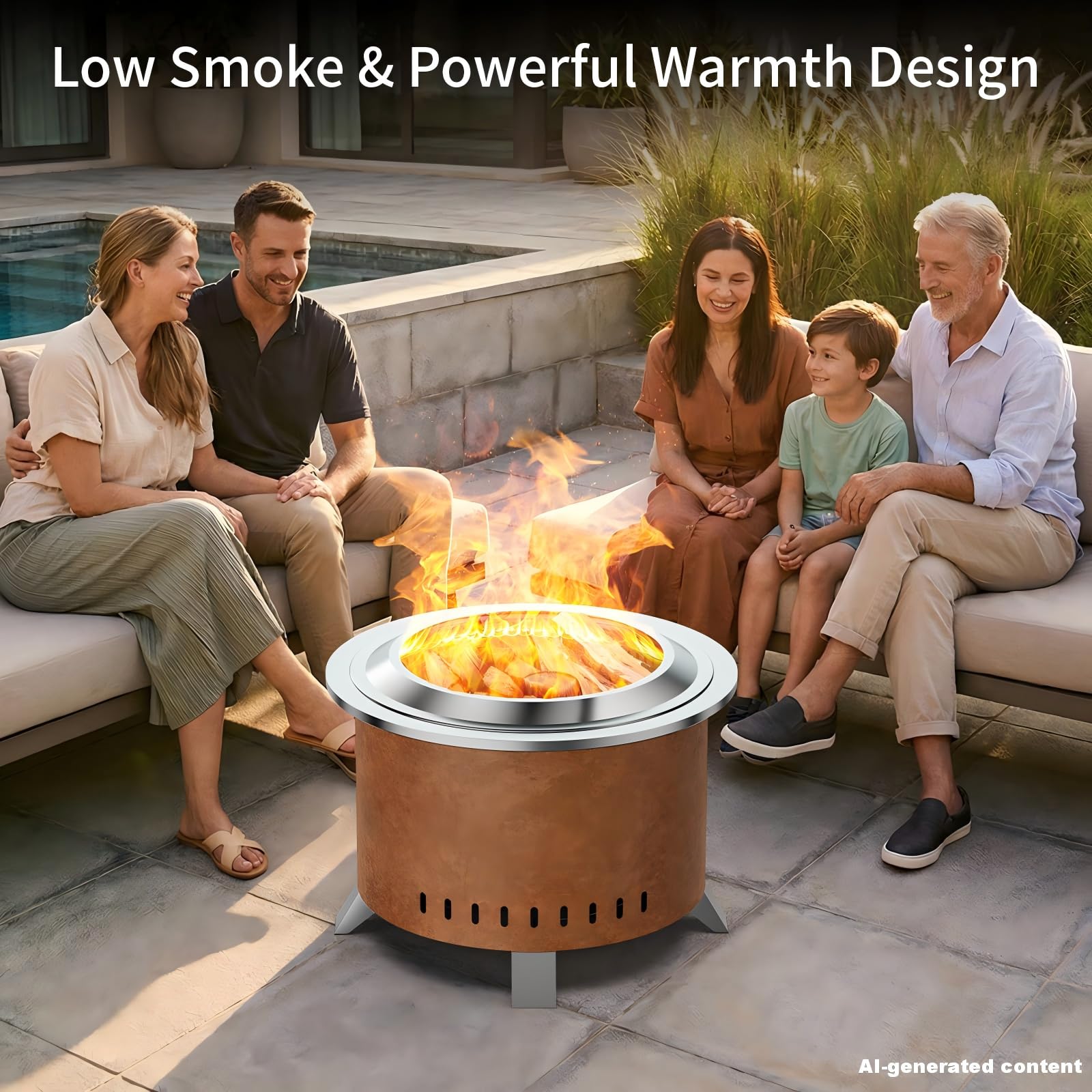 Verdeluxe Smokeless Fire Pit,22 Inch Stainless Steel Firepit, Outdoor Wood Burning Fire Pit with Cover,Smokeless Firepits for Outside Backyard Patio Garden Camping Bonfire