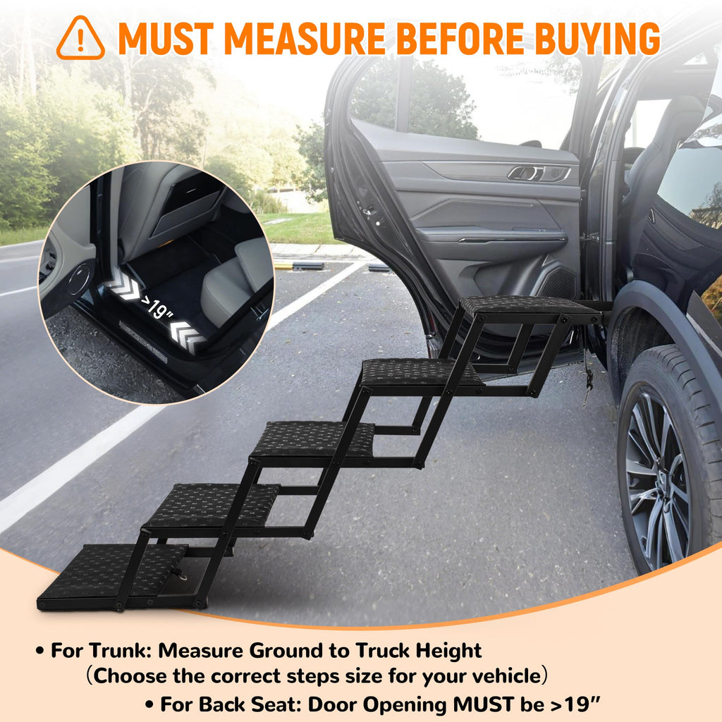 Dog Stairs for Car - Foldable Dog Ramps for Large Dogs with Non Slip Surface, Portable Dog Steps for Cars and SUV, Truck, Support Up to 200 Lbs
