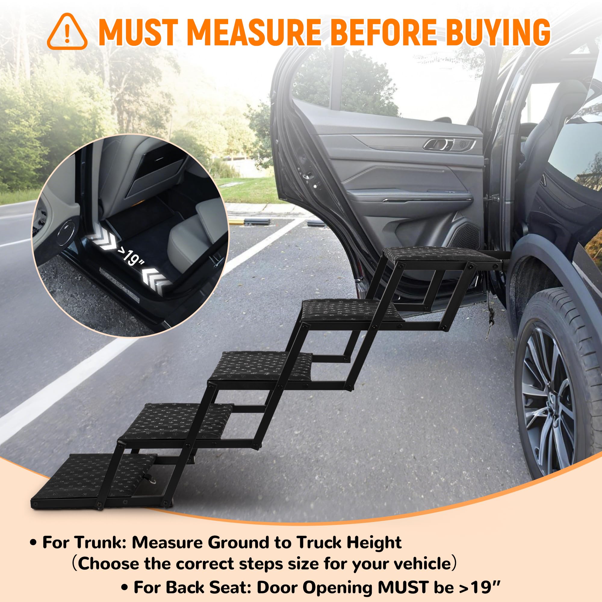 Dog Stairs for Car - Foldable Dog Ramps for Large Dogs with Non Slip Surface, Portable Dog Steps for Cars and SUV, Truck, Support Up to 200 Lbs