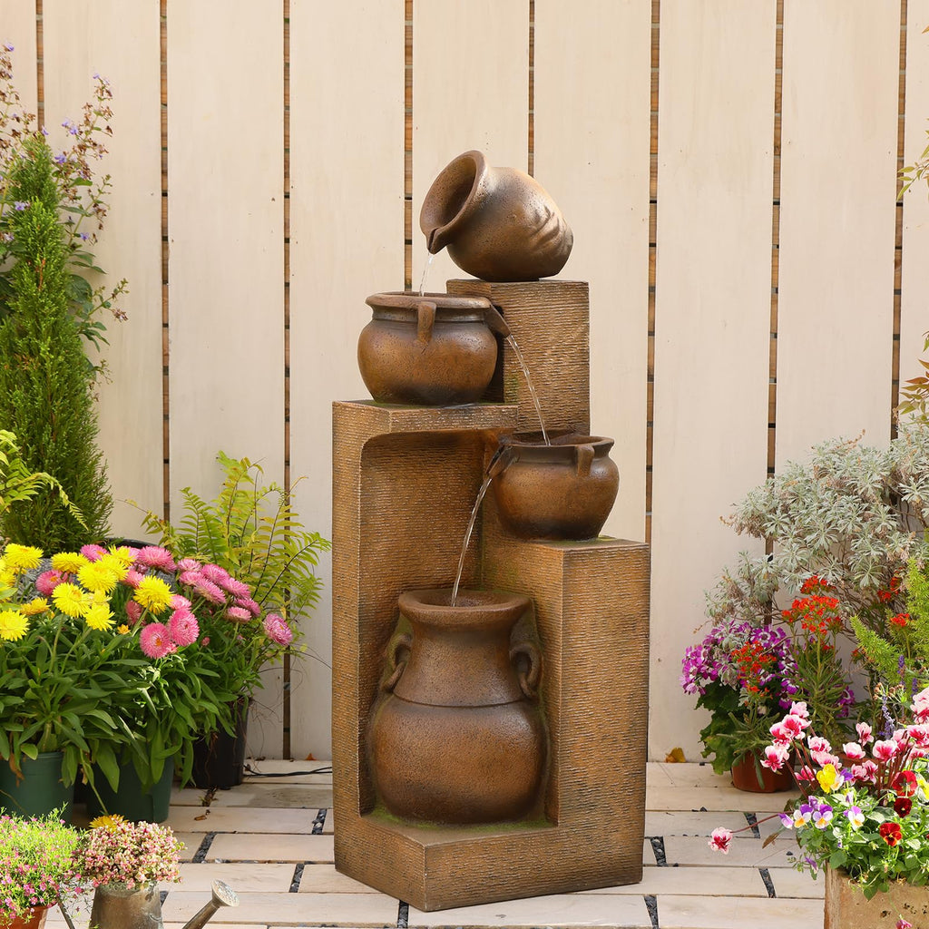 Bumilgar 2-Tier Bowl Water Fountain with LED Lights, 27.95" Tall Freestanding Outdoor & Indoor Garden Waterfall Fountain for Yard, Patio, Backyard, Floor Standing Home Decor
