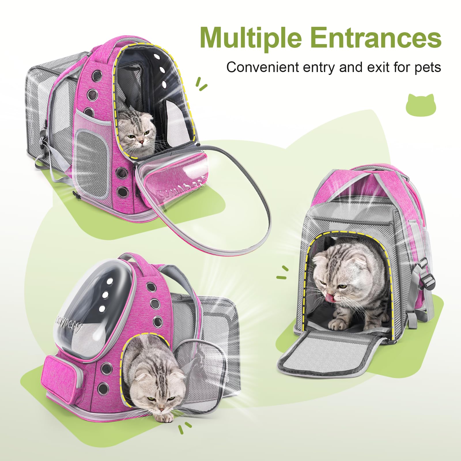 Cawypety Cat Backpack Carrier, Breathable Cat Carrier Large Space Bubble Pet Backpack for Kitty Small Dog up to 12lbs, Transparent & Foldable Pet Carrier for Travel Hiking (Black