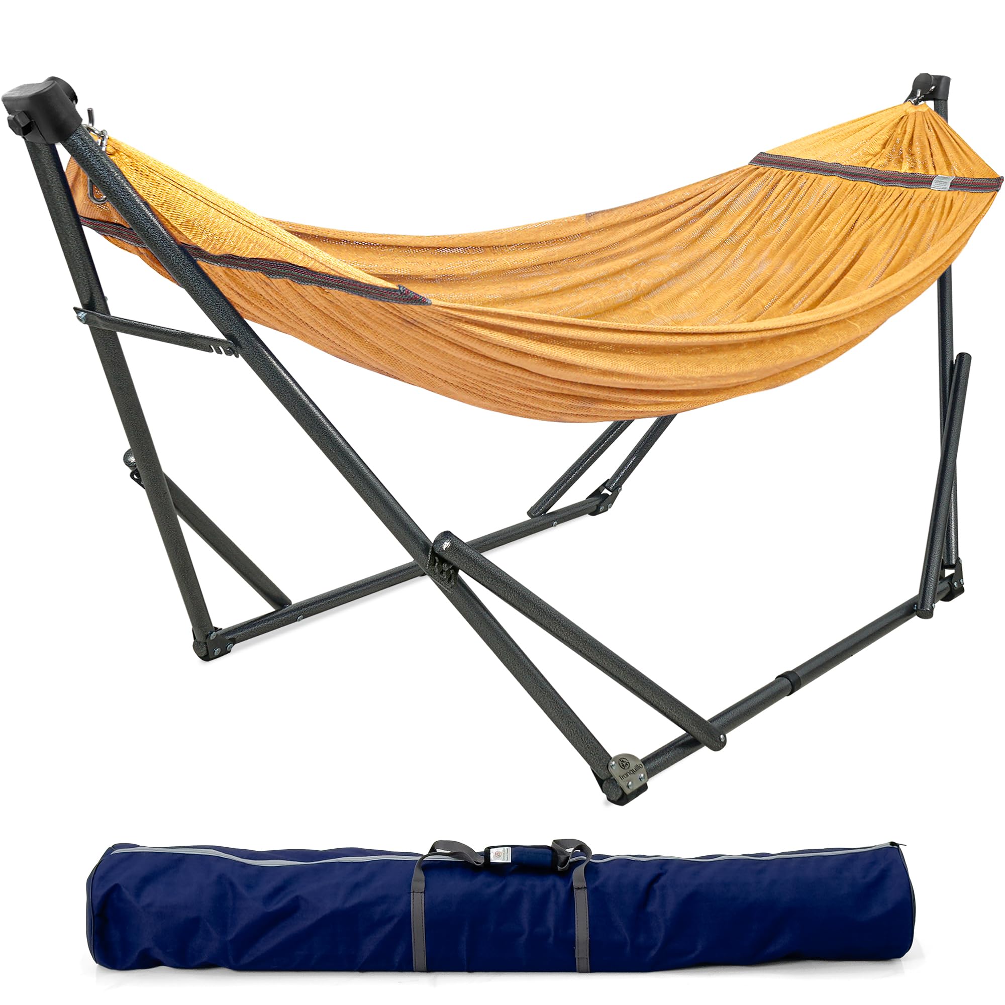 Tranquillo Unity Adjustable Hammock Stand, Hammocks Stands for The Garden, 800 lbs Capacity Steel Double Hammock Stand for 2 Persons, Premium Pre-Assembled Stand (Steel, Aegean)