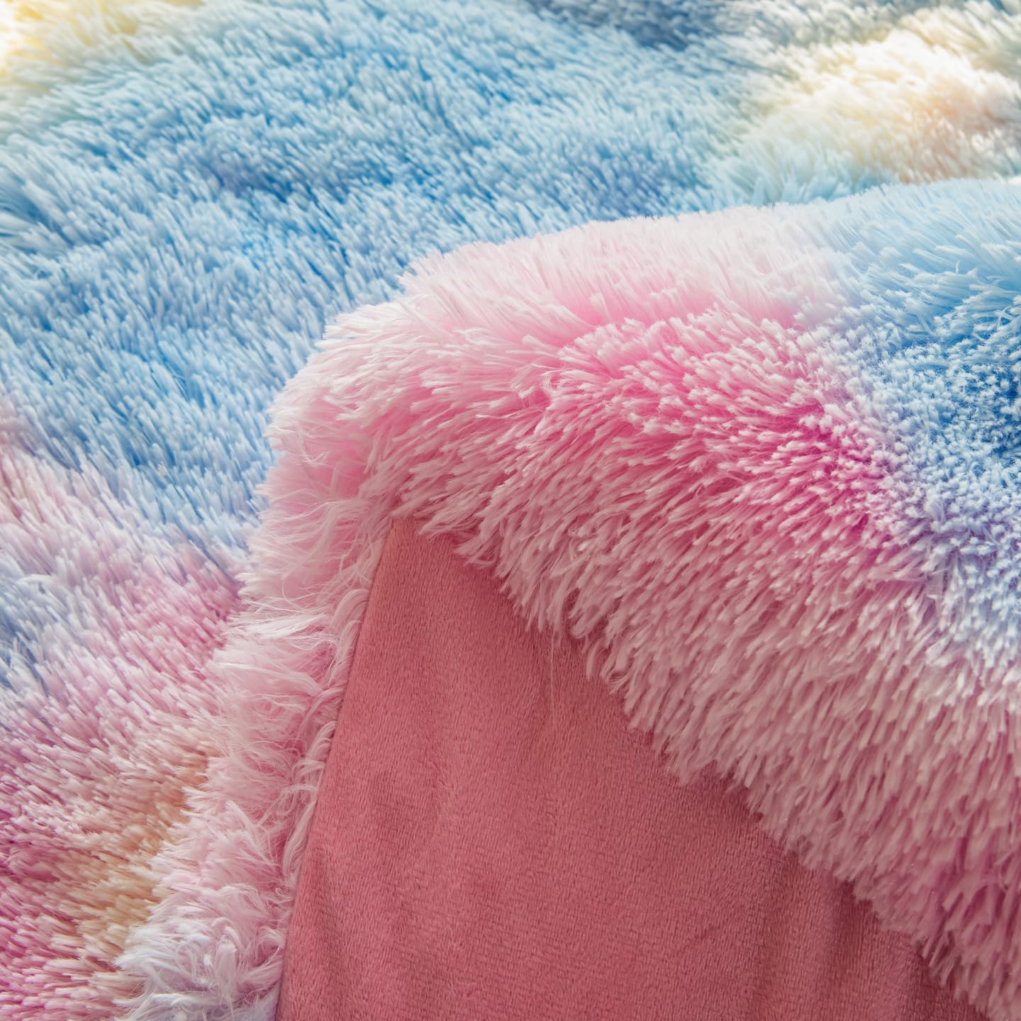 Faux Fur Kids Girls Purple Rainbow Comforter Sets Twin/Full - 3PC Bed Set Warm Comfortable Soft Plush Flannel Velvet Fluffy Fuzzy Bedding（Comforter x 1 Pillowcases x 2）
