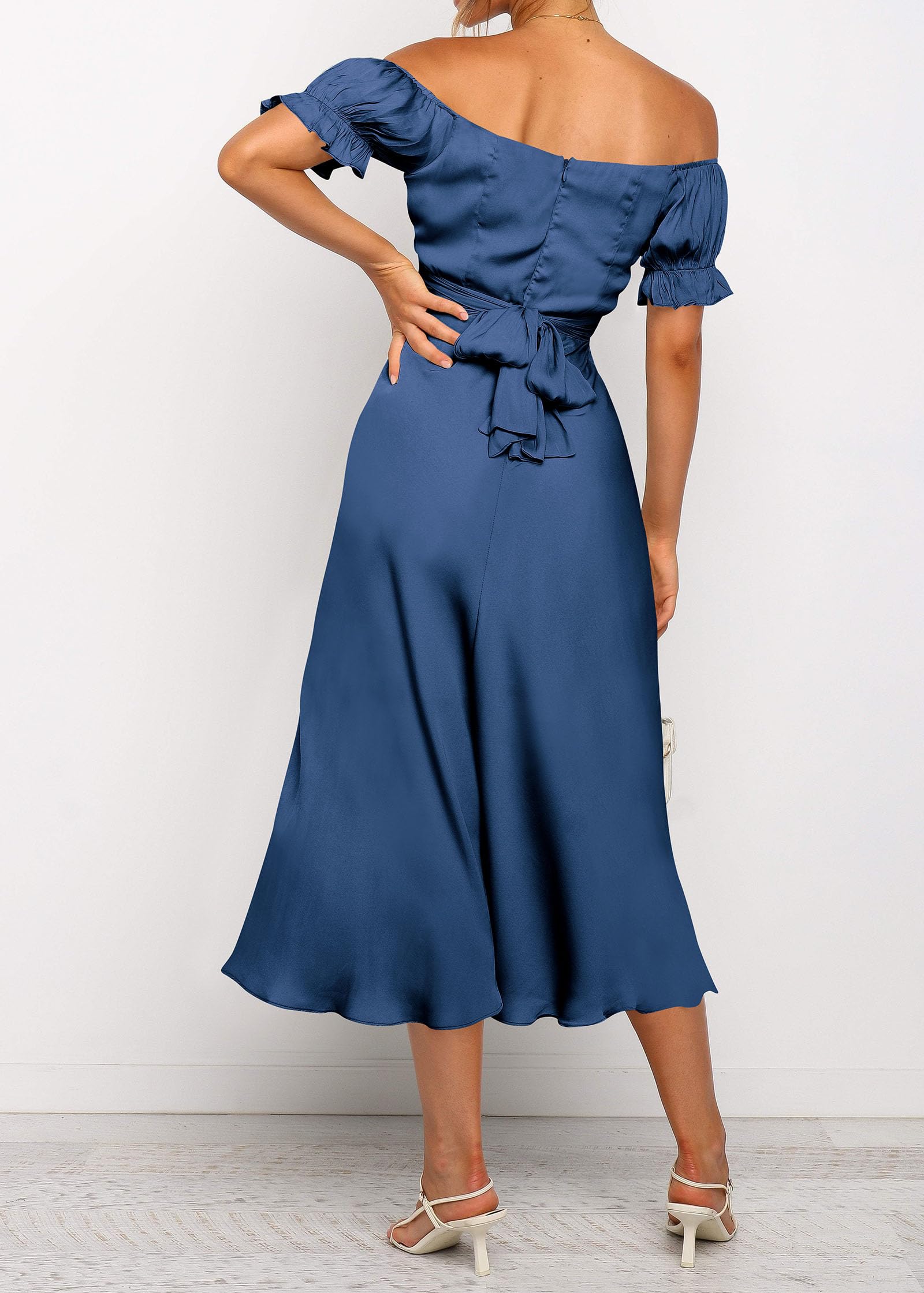 KIRUNDO Women's 2026 Spring Summer Satin Wedding Guest Midi Dress Off The Shoulder Wrap Party Cocktail Formal Prom Dresses