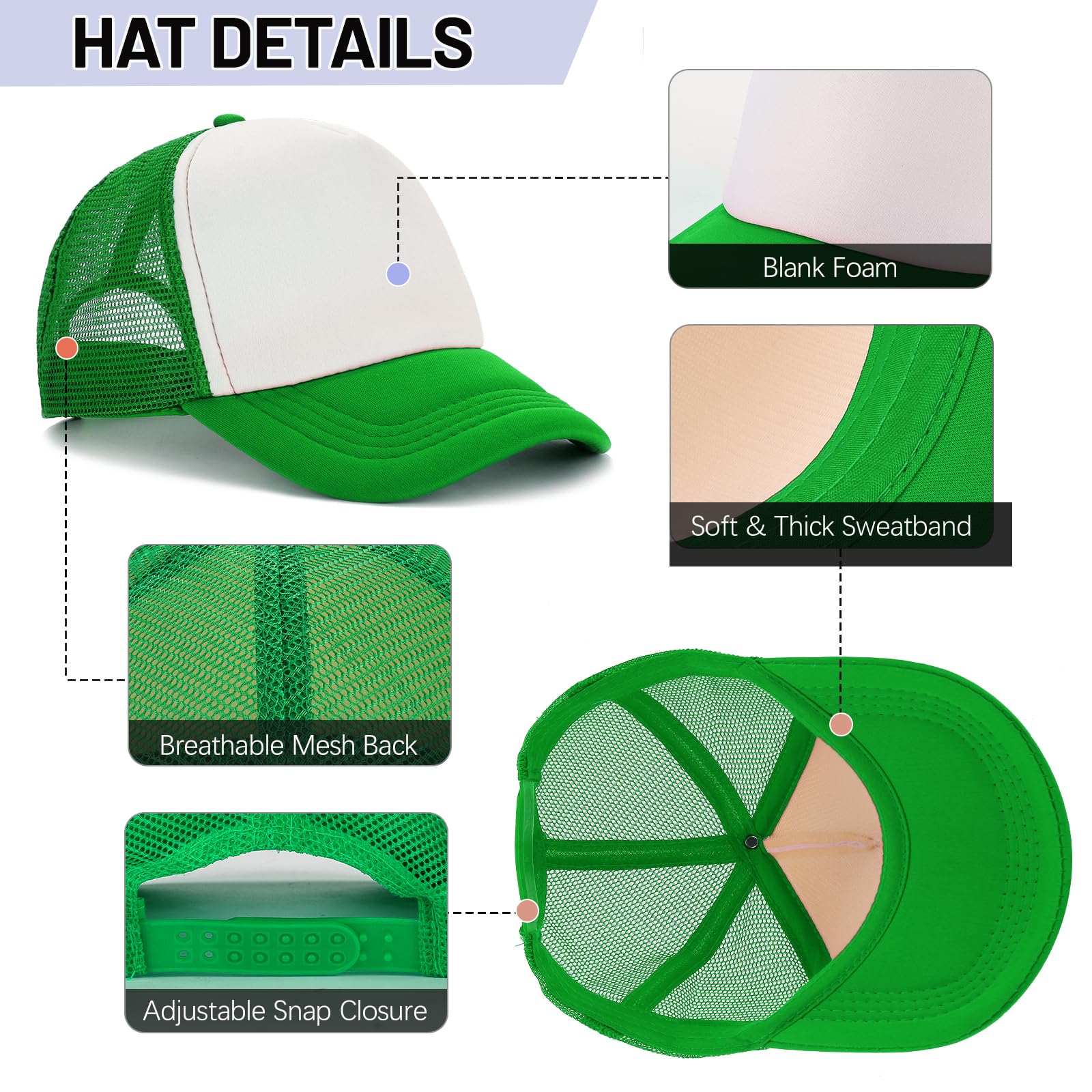 Ultrafun 10 Pack Trucker Hat Mesh Sublimation Blank Hats Adjustable Baseball Caps Hats for Men Women