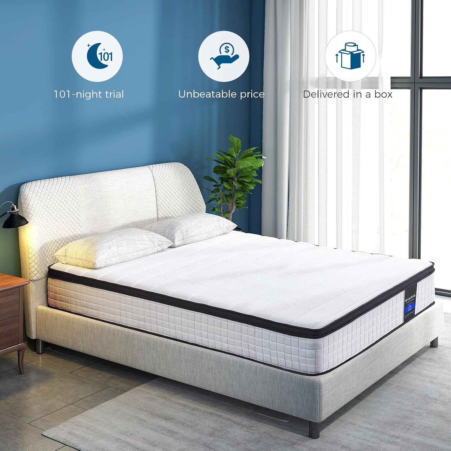 Inofia Full Mattress 10 Inch - Multilayer Hybrid Full Size Mattress in a Box, Memory Foam and Pocket Spring Mattress with Dual Knitted Fabrics for Cool Comfy Sleep, Full Size, 10''