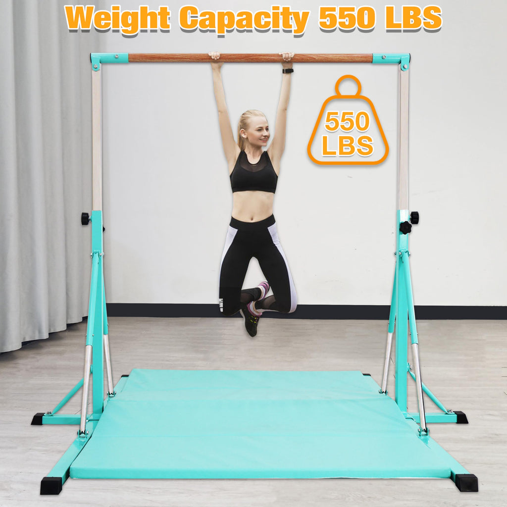 FC FUNCHEER Gymnastics Bar for Kids Ages 3-15, 35" to 60" Adjustable Height, 4FT Wide Base - Professional Kip Bar with 360° Stability & Fiberglass Crossbar, Easy Fold&Solid Design for Home Training