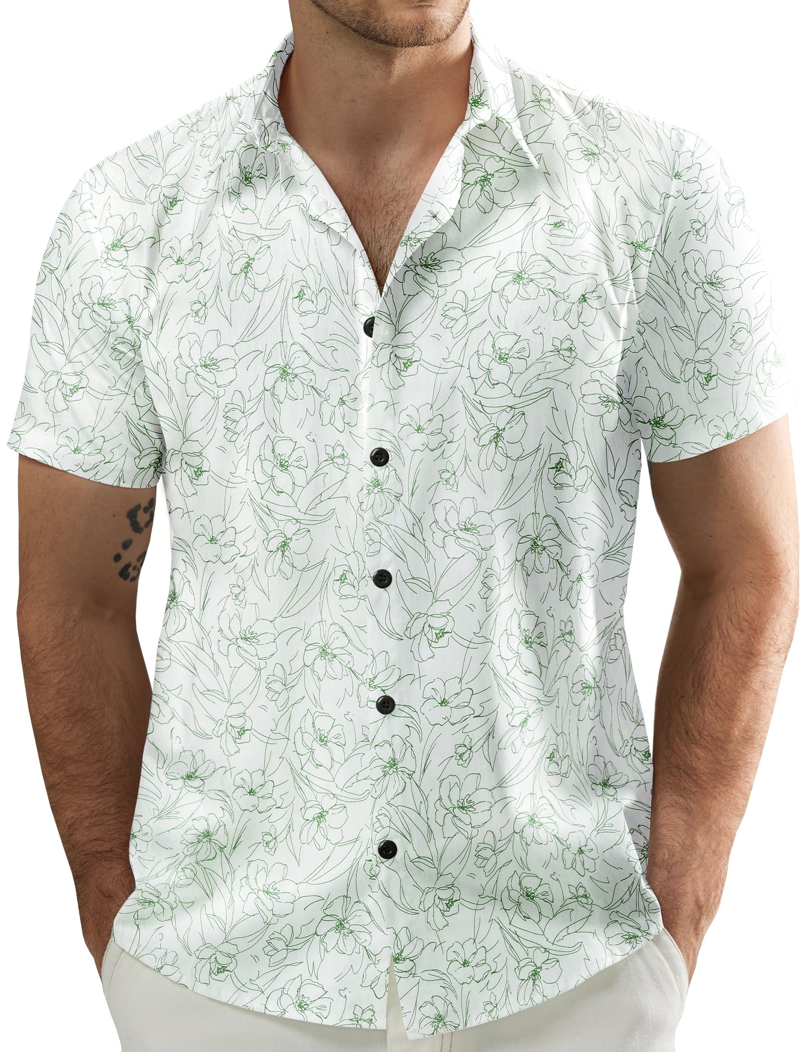 JOGAL Men's Flower Casual Short Sleeve Aloha Hawaiian Shirt