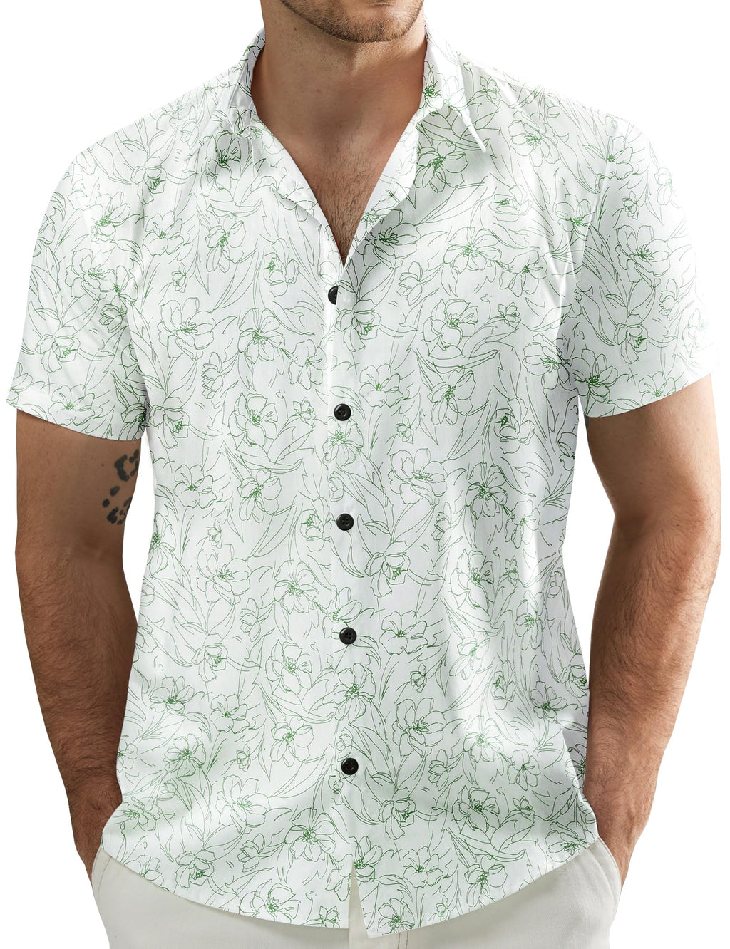 JOGAL Men's Flower Casual Short Sleeve Aloha Hawaiian Shirt