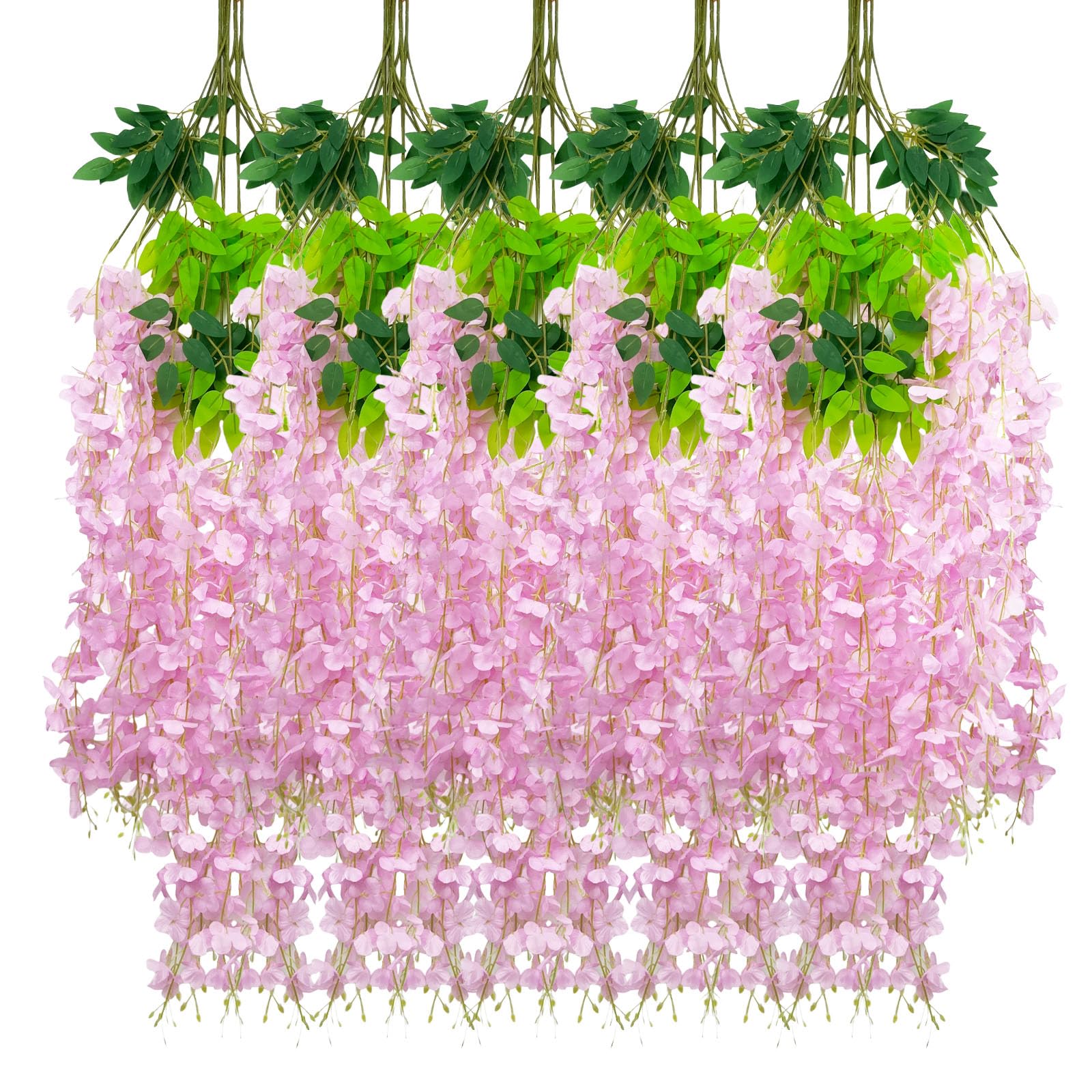 5 Pack Pink Wisteria Hanging Flowers Garland, 3.77 Feet Artificial Flower Vines, Fake Wisteria, Artificial Vines Hanging Garland for Backdrop Outdoor Yard Garden Decor