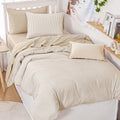 Wake In Cloud - Striped Comforter Set, Ticking Stripe Vertical Pinstripe Neutral Farmhouse Pattern Printed, Soft Lightweight Bedding, 3 Pieces, Blue White, Twin/Twin XL Size