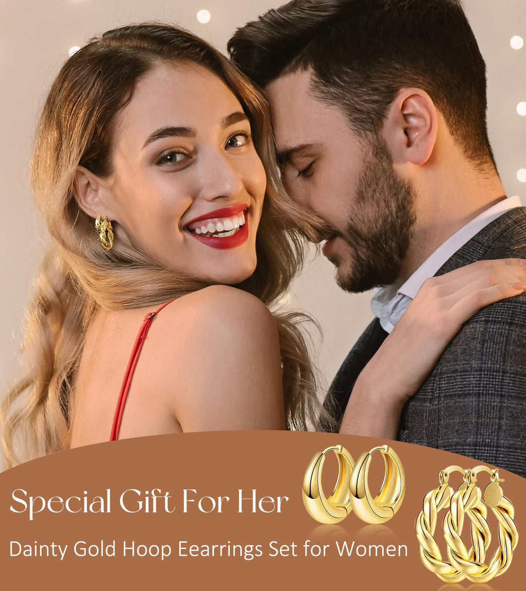 Adoyi 9 Pairs Gold Hoop Earrings Set for Womens Twisted Huggie Hoops Earrings 14K 18K Gold Plated for Girls Valentines Mother's Day Birthday Gifts Lightweight