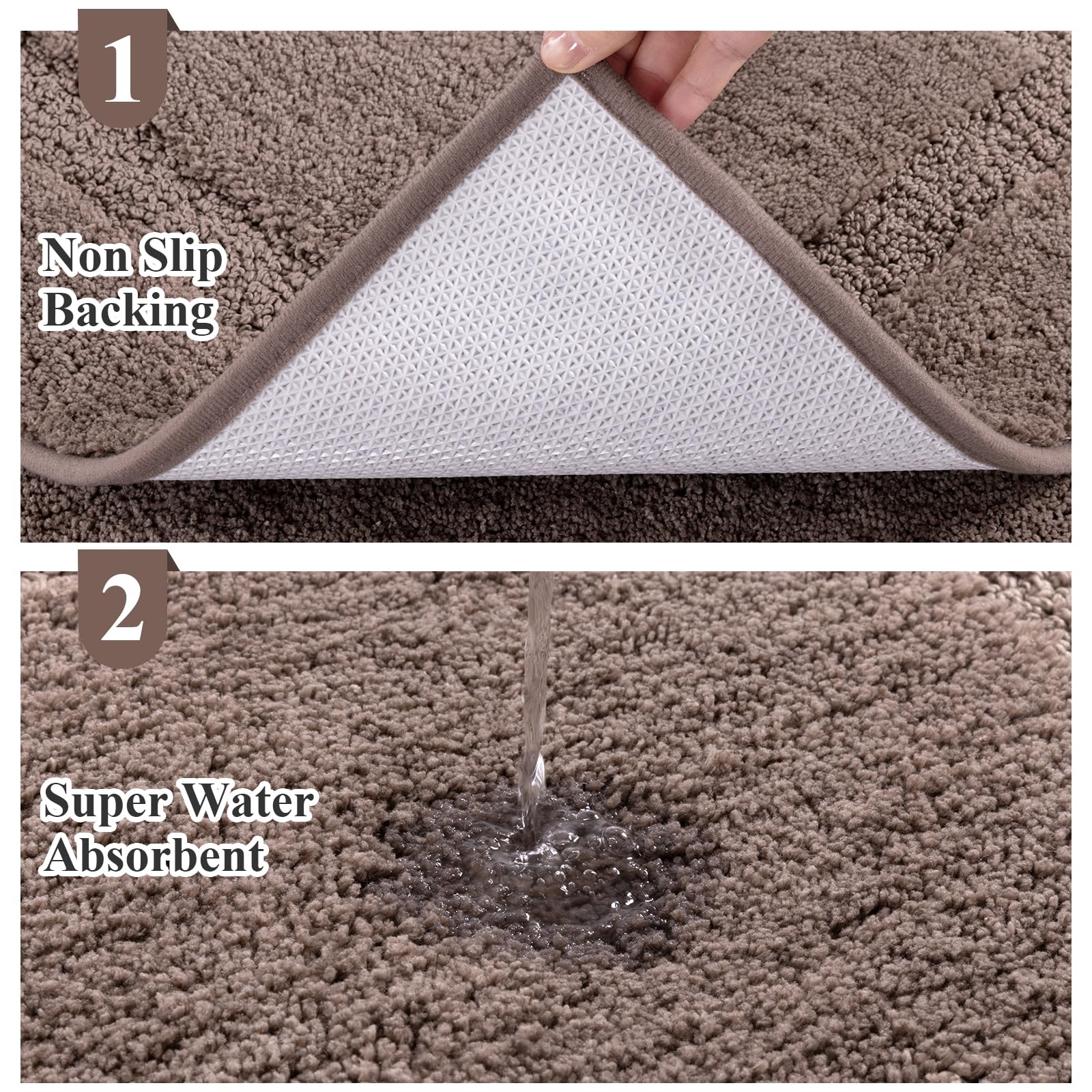 SHACOS Black Bathroom Rugs Sets 3 Piece, 16"x24" + 20"x32" Non Slip Bath Mat and 20"x24" Toilet Rugs U Shaped Washable, Soft Fluffy Water Absorbent Bath Rugs for Bathroom