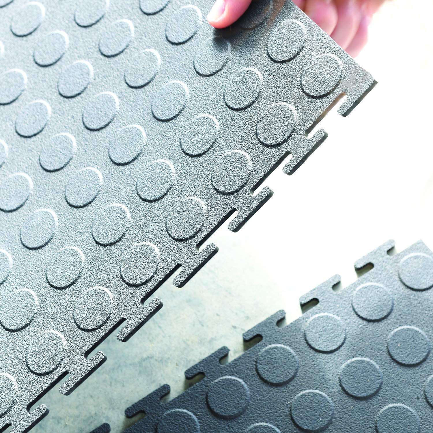VersaTex Garage Floor 18 x 18 inch Square Rubber Diamond Plate Interlocking Floor Tiles for Home Gym, Garage Flooring, Trade Show Flooring, Basement Tiles, 24 Pack (Black)