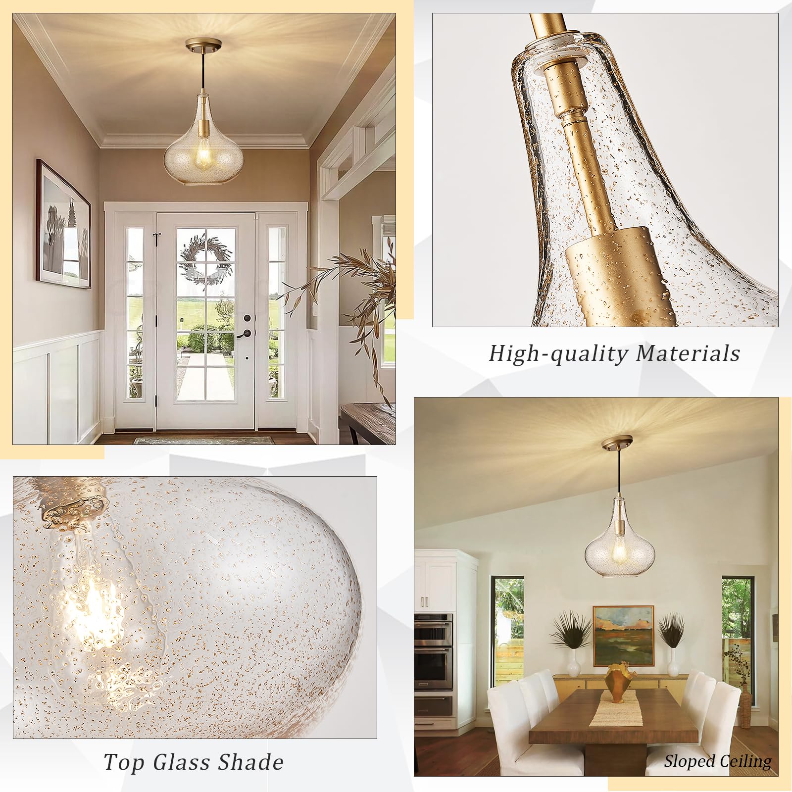 Glass Large Pendant Lights for Kitchen Island Blown Glass Pendant Light Clear Hammered Shade Hanging Ceiling Lights with Black Finish for for Kitchen Island, Sink, Hallway, Living Room 11 inch