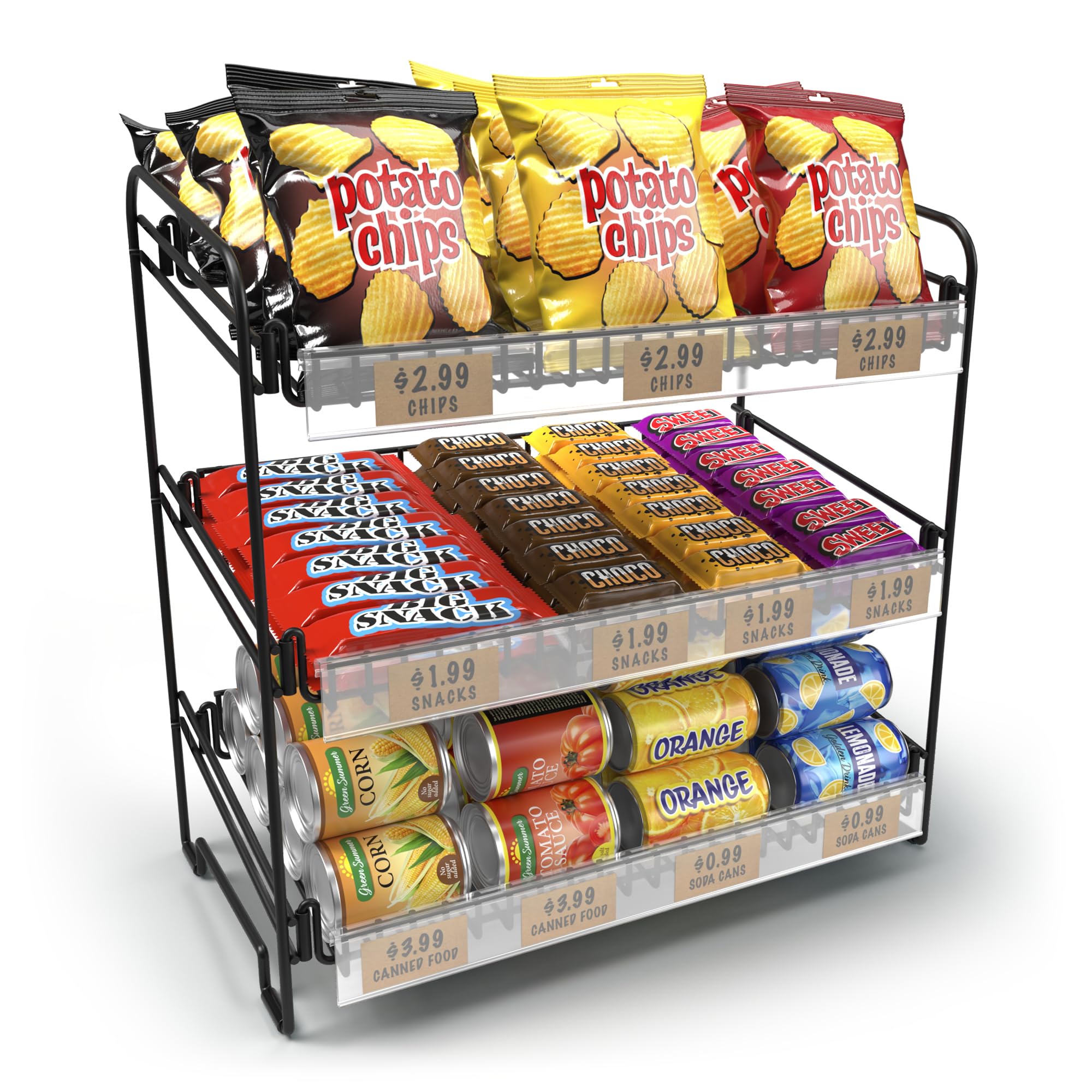DS THE DISPLAY STORE Black 3 Tier Candy Display Rack – Chip Display for Snack Vendors, Food Trucks, Concession Stands & Retail Storefronts
