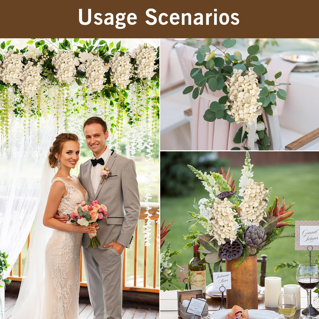 Ttranewsoo Hydrangea Artificial Flowers,Fall Hydrangeas Artificial Flowers,Blue Fake Fall Dried Hydrangea Flowers Decoration,Faux Silk Flower with Stems Winter Decor(Blue 24" 8pcs) Without Vase