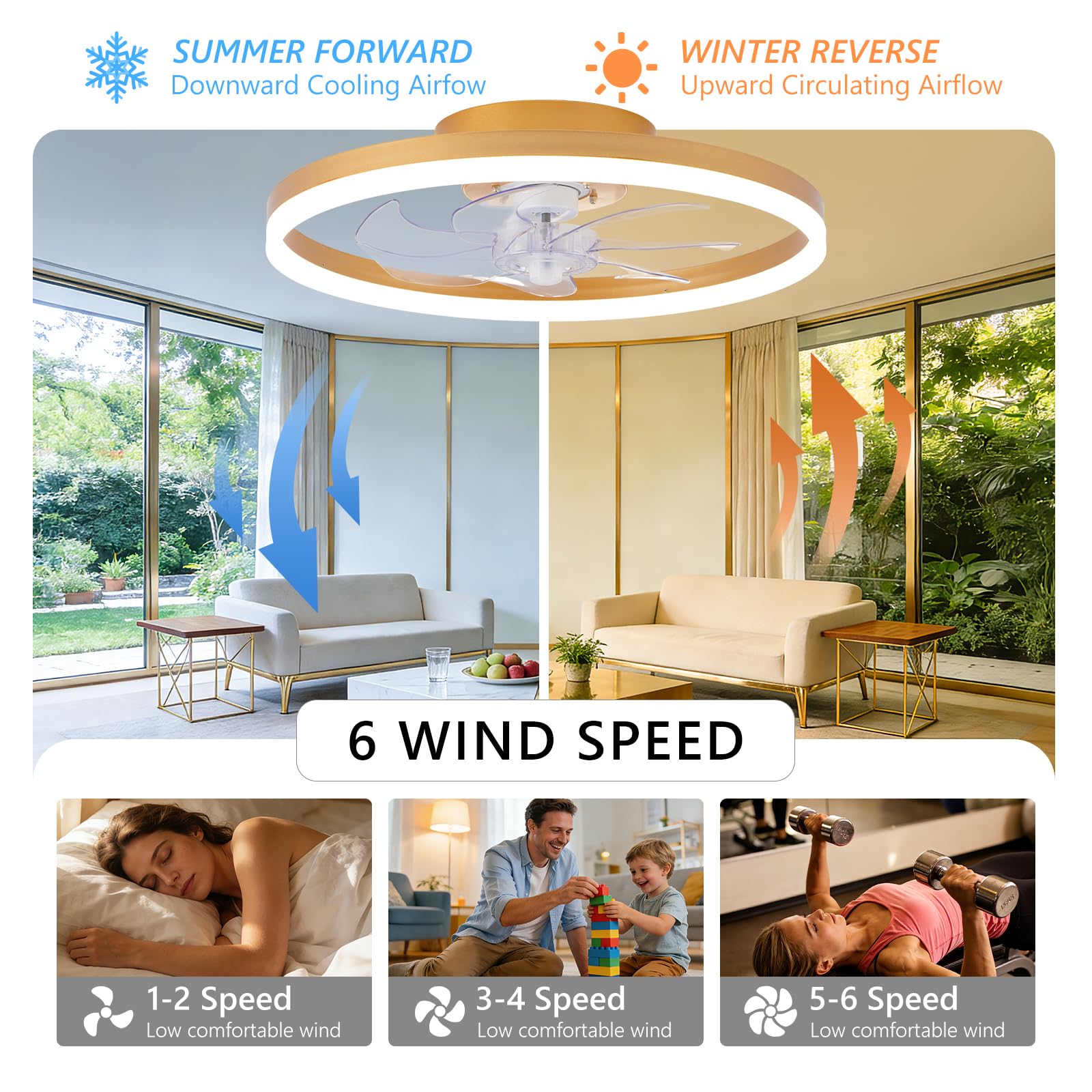 16 Inch RGB Low Profile Ceiling Fans with Lights, Modern Flush Mount Fandelier Chandelier Fixture, Remote & APP Control, Black LED Ceiling Fan Light for Bedroom, Living Room, Kitchen Indoor