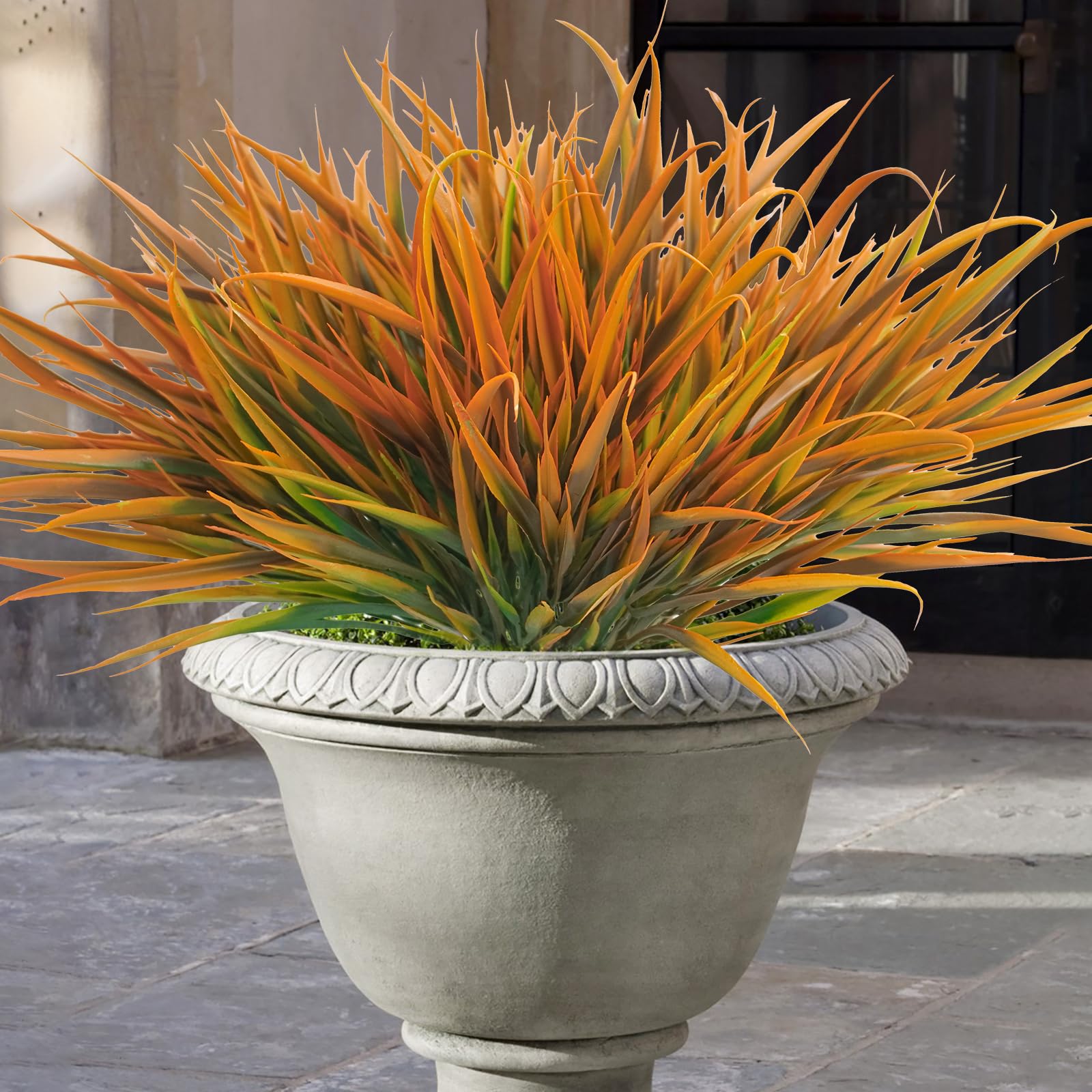 Uieke 28 Bundles Artificial Outdoor Plants UV Resistant Fake Grass Plants Faux Plastic Plants Greenery Shrubs for Home Garden Pathway Window Box Front Porch Cemetery Fall Decor, Autumn Red