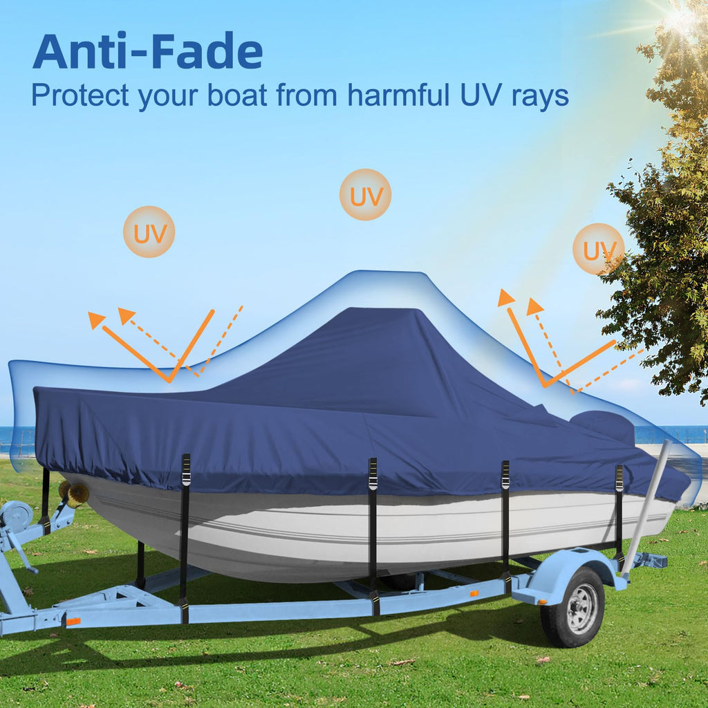 Center Console Boat Cover, 900D Heavy Duty Boat Center Console Cover, Waterproof Boat Covers 16-18.5 FT with Motor Cover and Metal Windproof Adjustable Buckle, Black