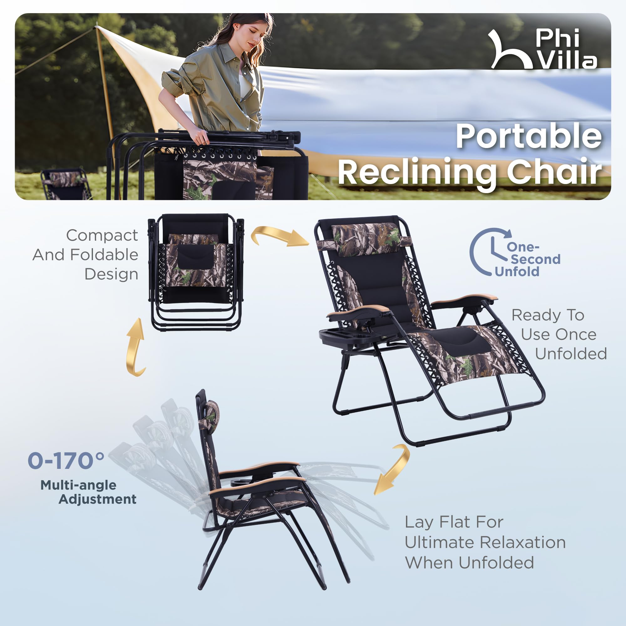 PHI VILLA XXL Oversized Padded Zero Gravity Chair Set of 2, Foldable Patio Recliner, 30" Wide Seat Anti Gravity Lounger with Armrest and Cup Holder, Support 400 LBS (Aqua Blue)