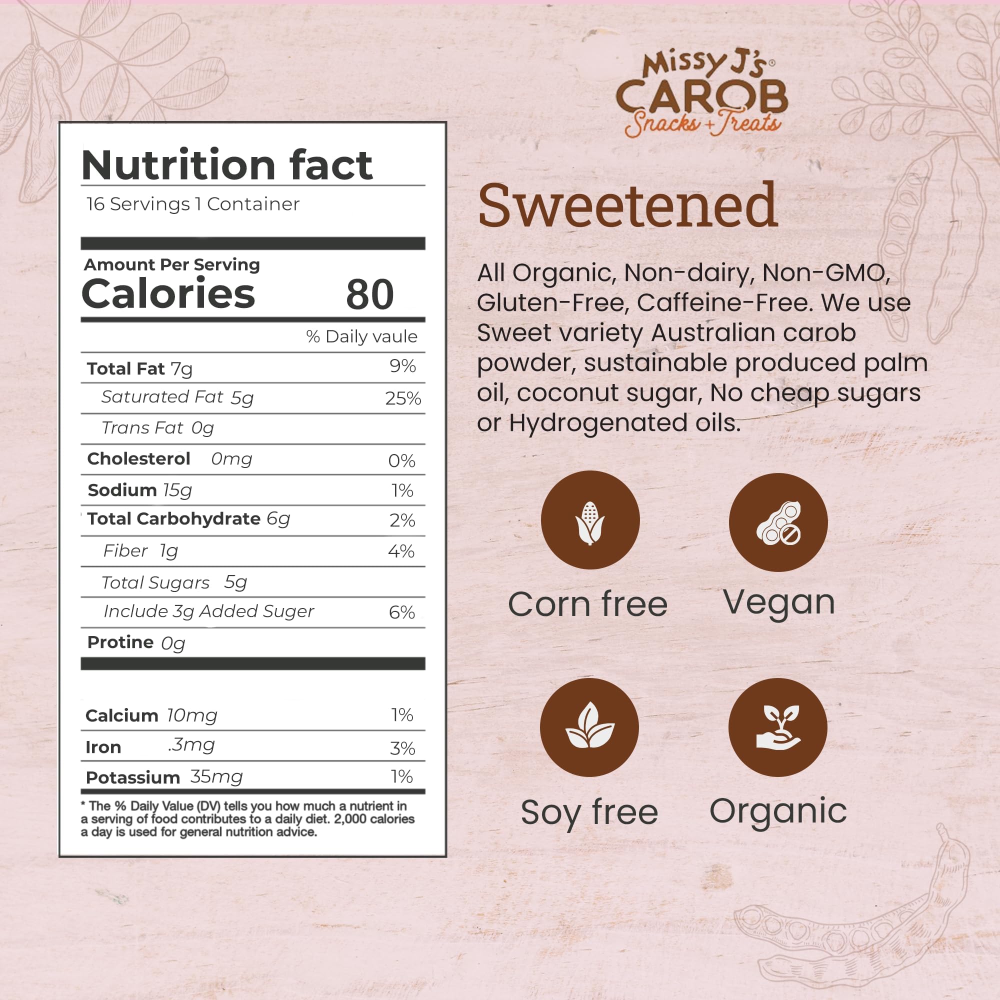 Missy J's Organic Carob Chips 8 Ounce 1 Pack | Carob Made w/Coconut Sugar, Vegan and Gluten-Free | Healthy Caffeine Free Substitute for Chocolate, Perfect for Snacks and Treats