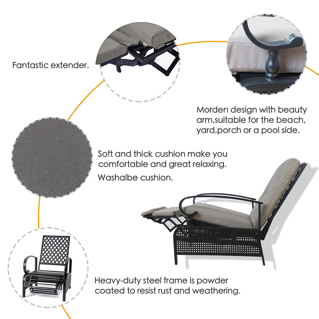 Kozyard Adjustable Outdoor Reclining Lounge Chair, Cushioned Patio Chaise Lounge with Extendable Metal Frame for Sunbathing, Reading & Relaxing – Comfortable Outdoor Recliner, Aqua