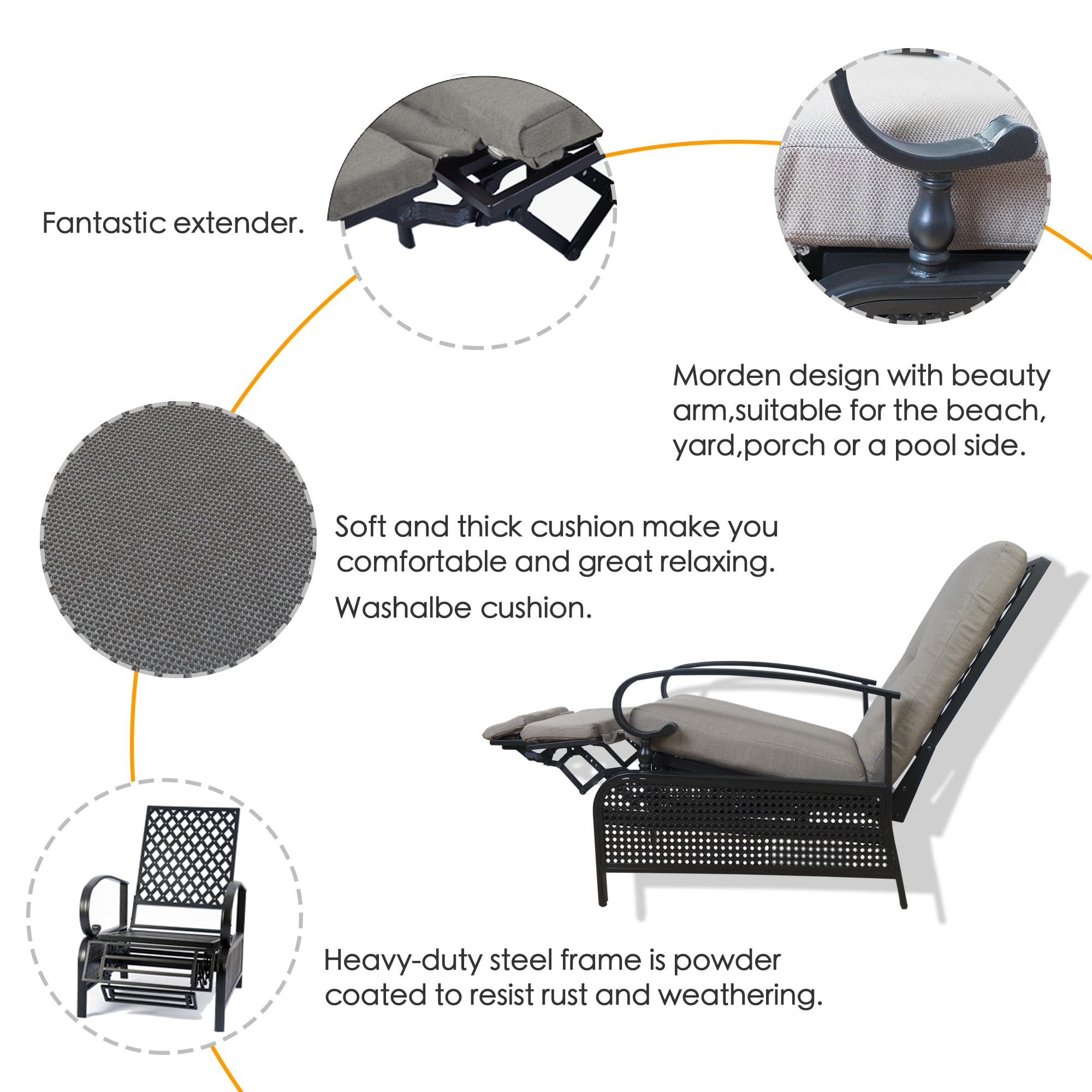 Kozyard Adjustable Outdoor Reclining Lounge Chair, Cushioned Patio Chaise Lounge with Extendable Metal Frame for Sunbathing, Reading & Relaxing – Comfortable Outdoor Recliner, Aqua