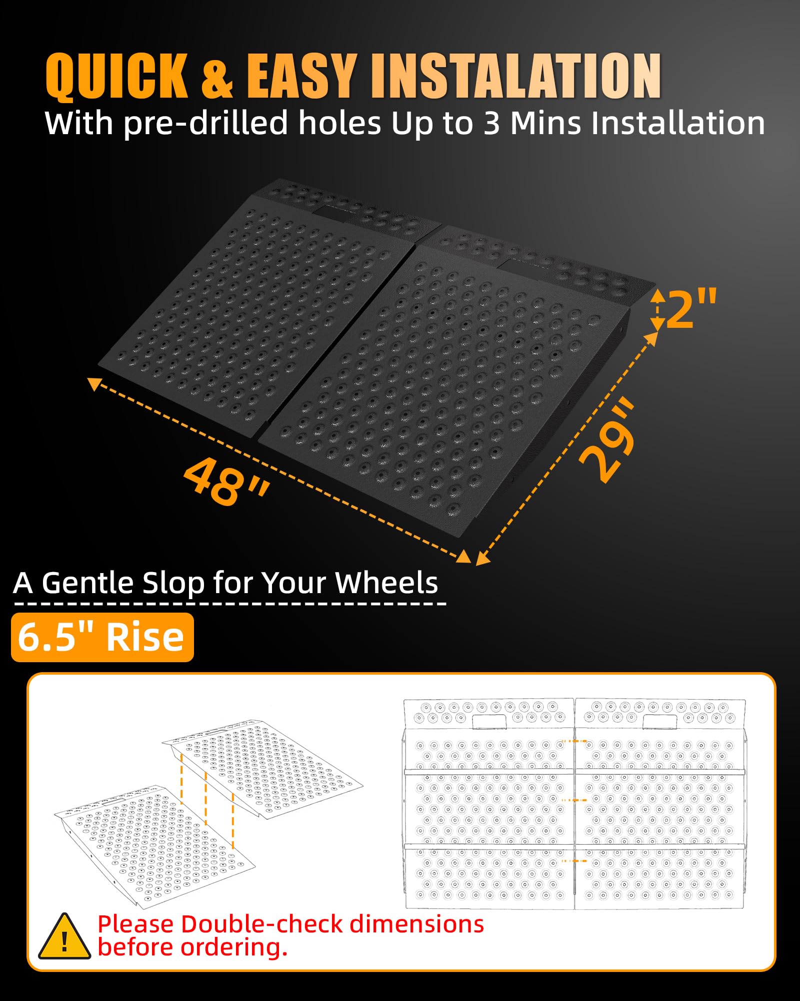 VNN 29" x 24" Shed Ramp for Riding Mower - 750 LB Capacity Shed Ramps, Anti-Slip Punch Plate Ramp for ATV, Motorcycles, Garages & Barns (1PC,Black, Alloy)
