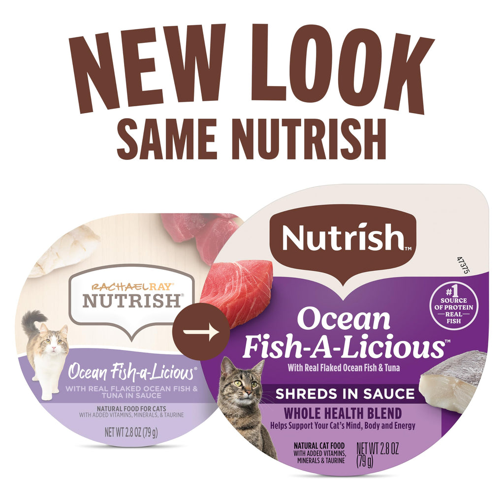 Nutrish Grain Free Wet Cat Food Ocean Fish-A-Licious Whole Health Blend with Real Flaked Ocean Fish & Tuna in Sauce, 2.8 oz. Cup (Rachael Ray) (Pack of 12)