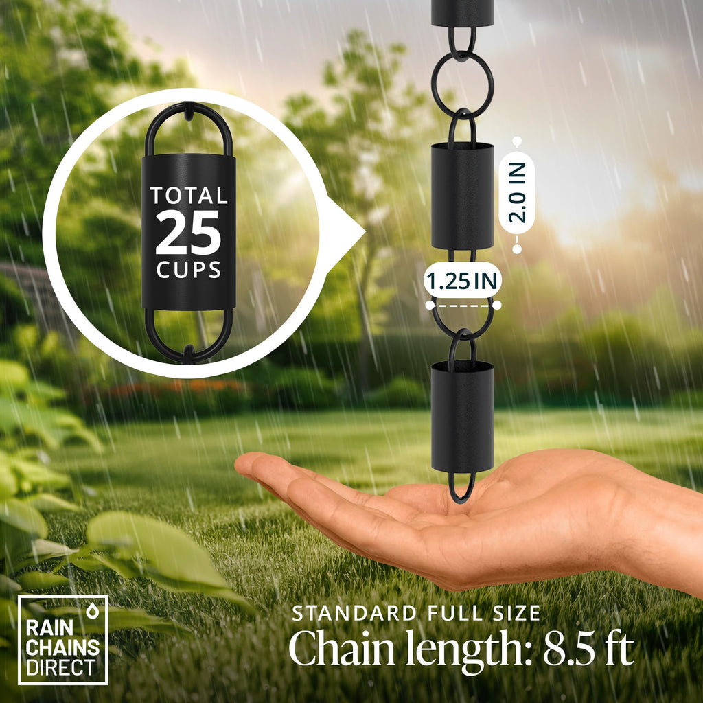 Rain Chains Direct Square Link Rain Chain Extension, 3 Feet in Length, Aluminum, Black Powder Coated, Functional and Decorative Replacement for Gutter Downspouts