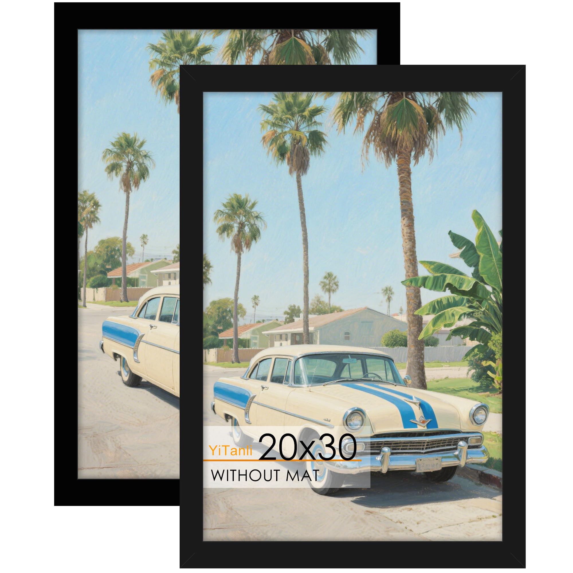 16x24 Black Frame 2 Pack, Engineered Wood for 24 x 16 in Poster | Horizontal or Vertical Wall Mounting, 24x16 Poster Frames for Gallery, Office, and Home Decor
